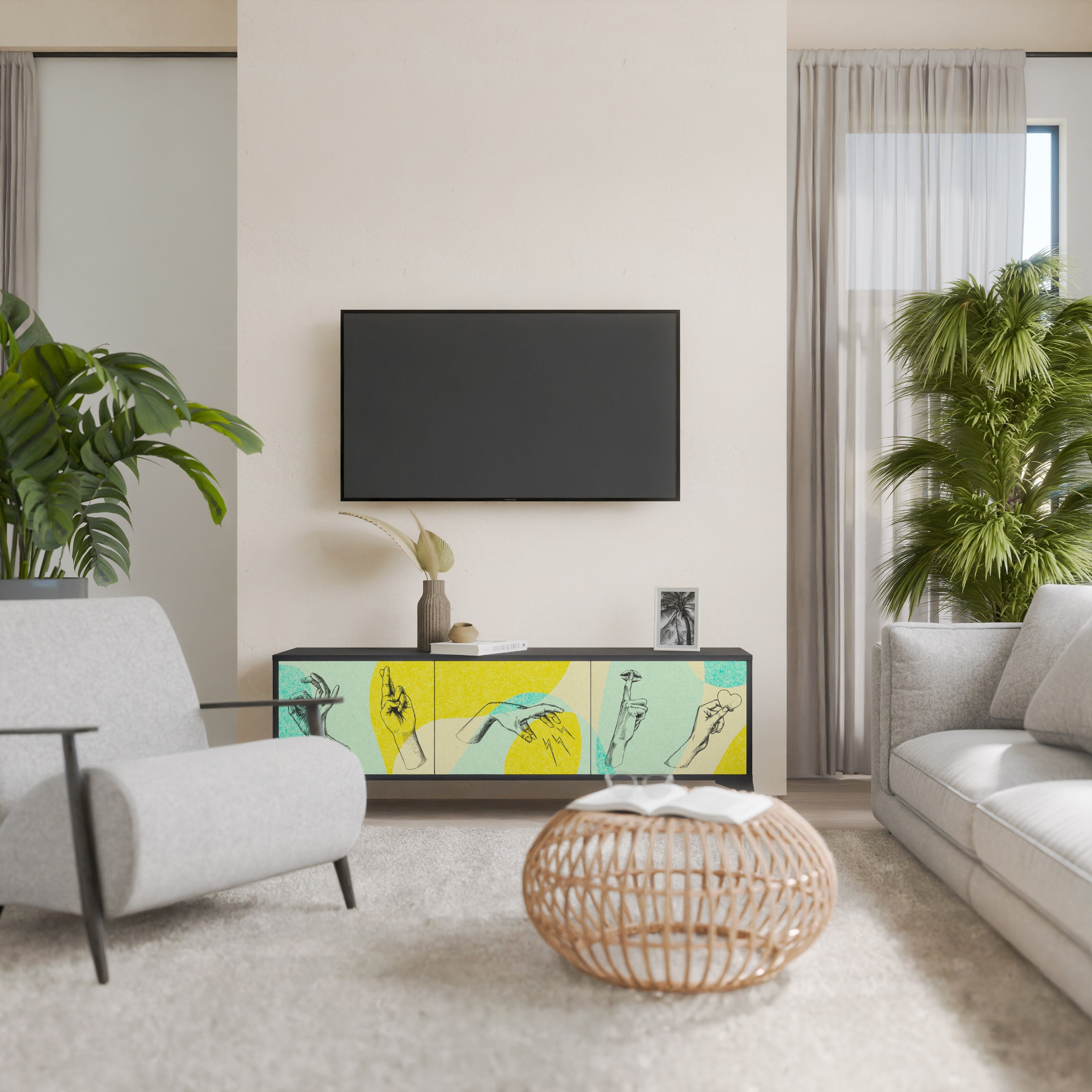 BODY LANGUAGE Móvel de TV com 3 Portas em Acabamento Preto