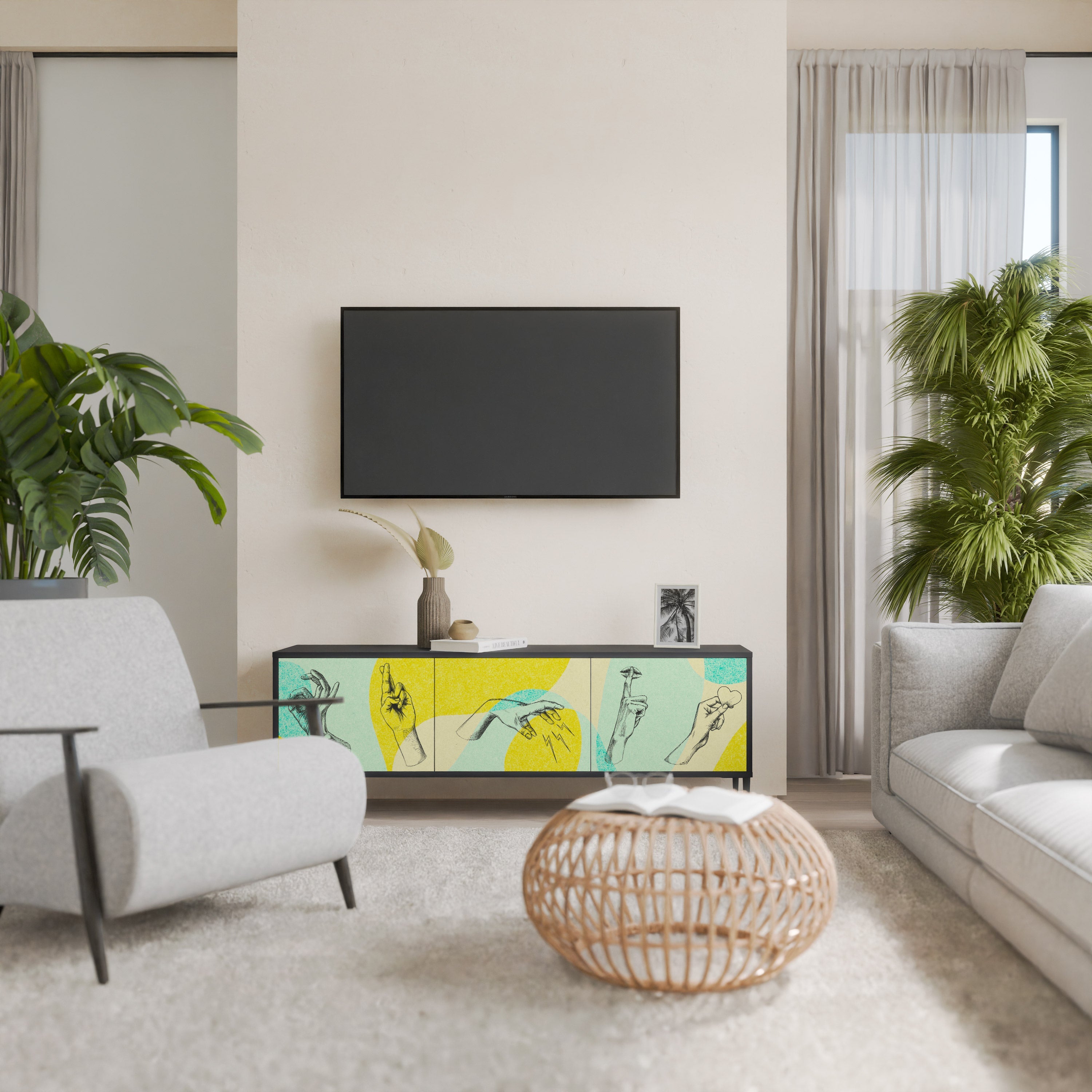 BODY LANGUAGE Móvel de TV com 3 Portas em Acabamento Preto