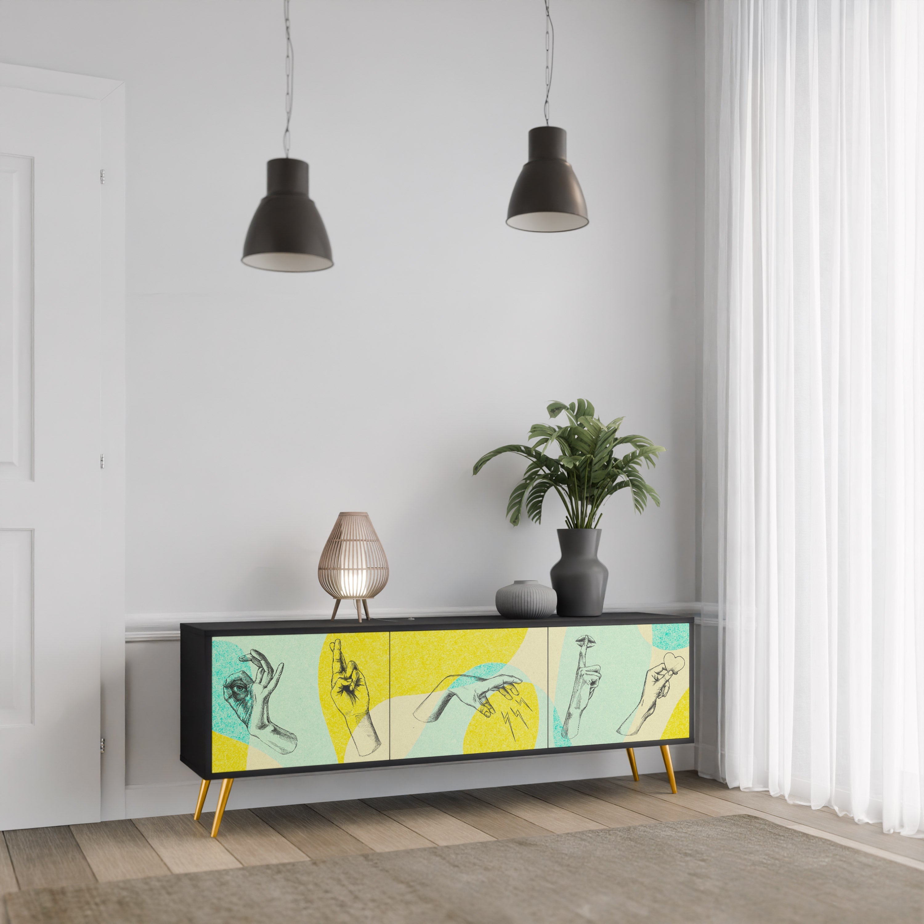 BODY LANGUAGE Móvel de TV com 3 Portas em Acabamento Preto