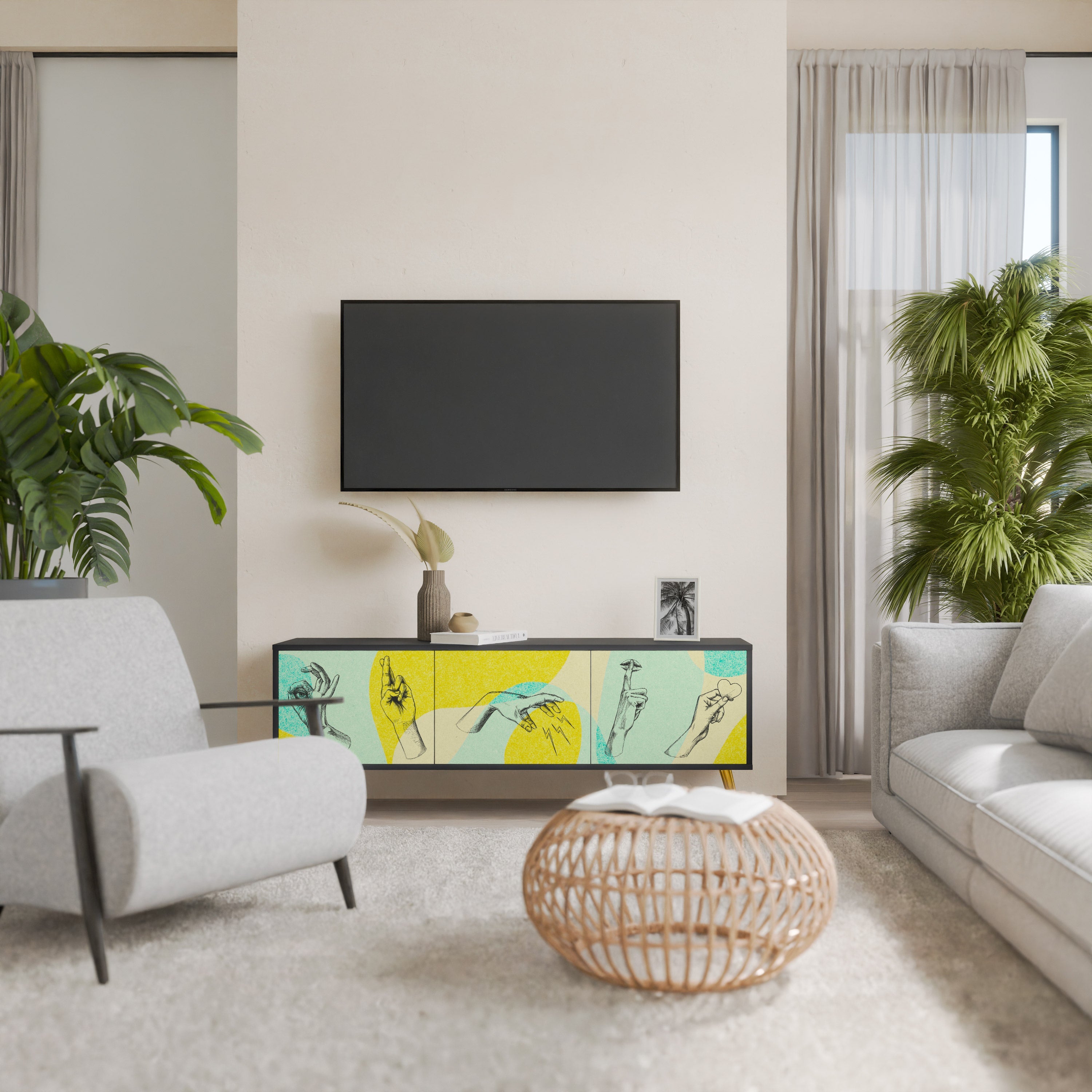 BODY LANGUAGE Móvel de TV com 3 Portas em Acabamento Preto