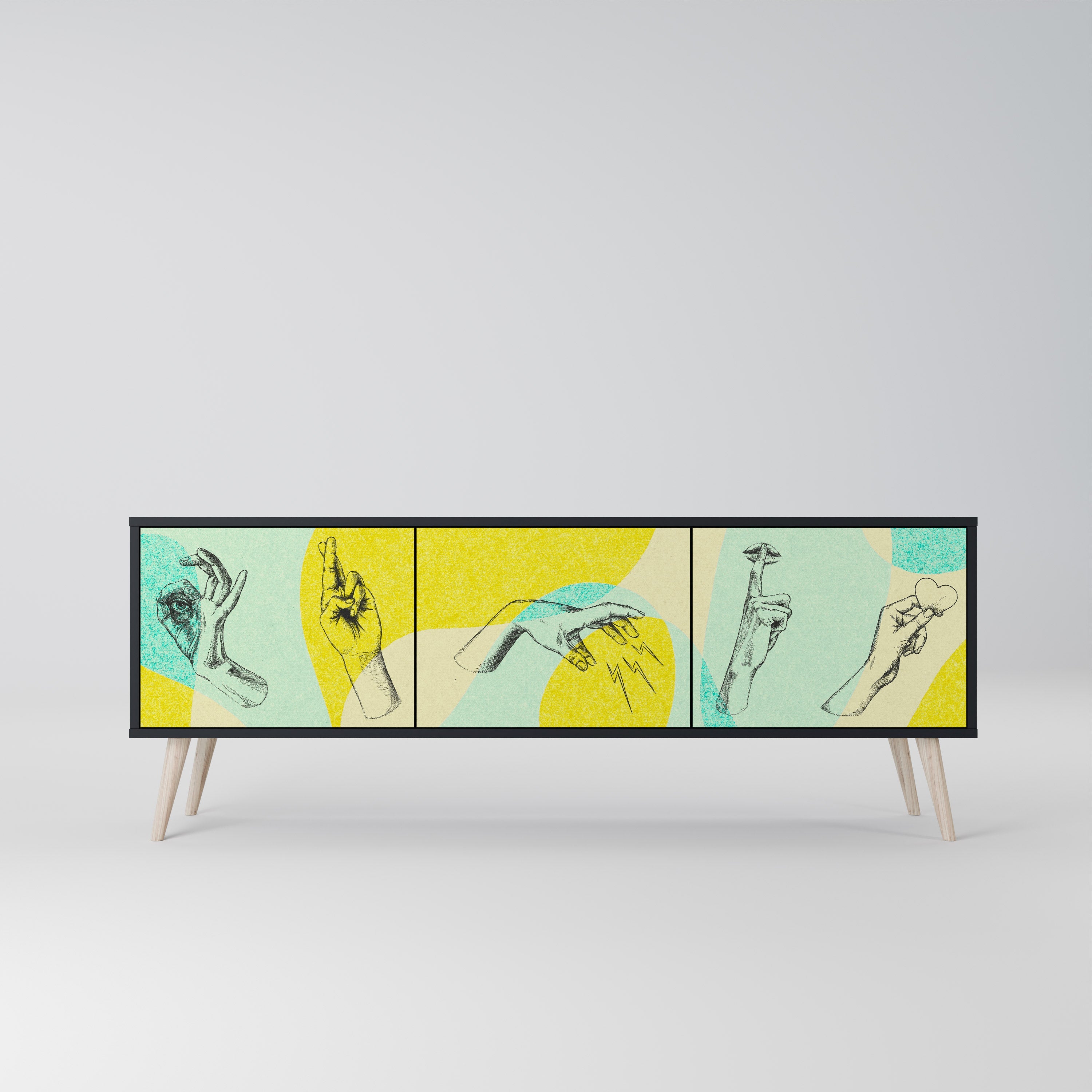 BODY LANGUAGE Móvel de TV com 3 Portas em Acabamento Preto