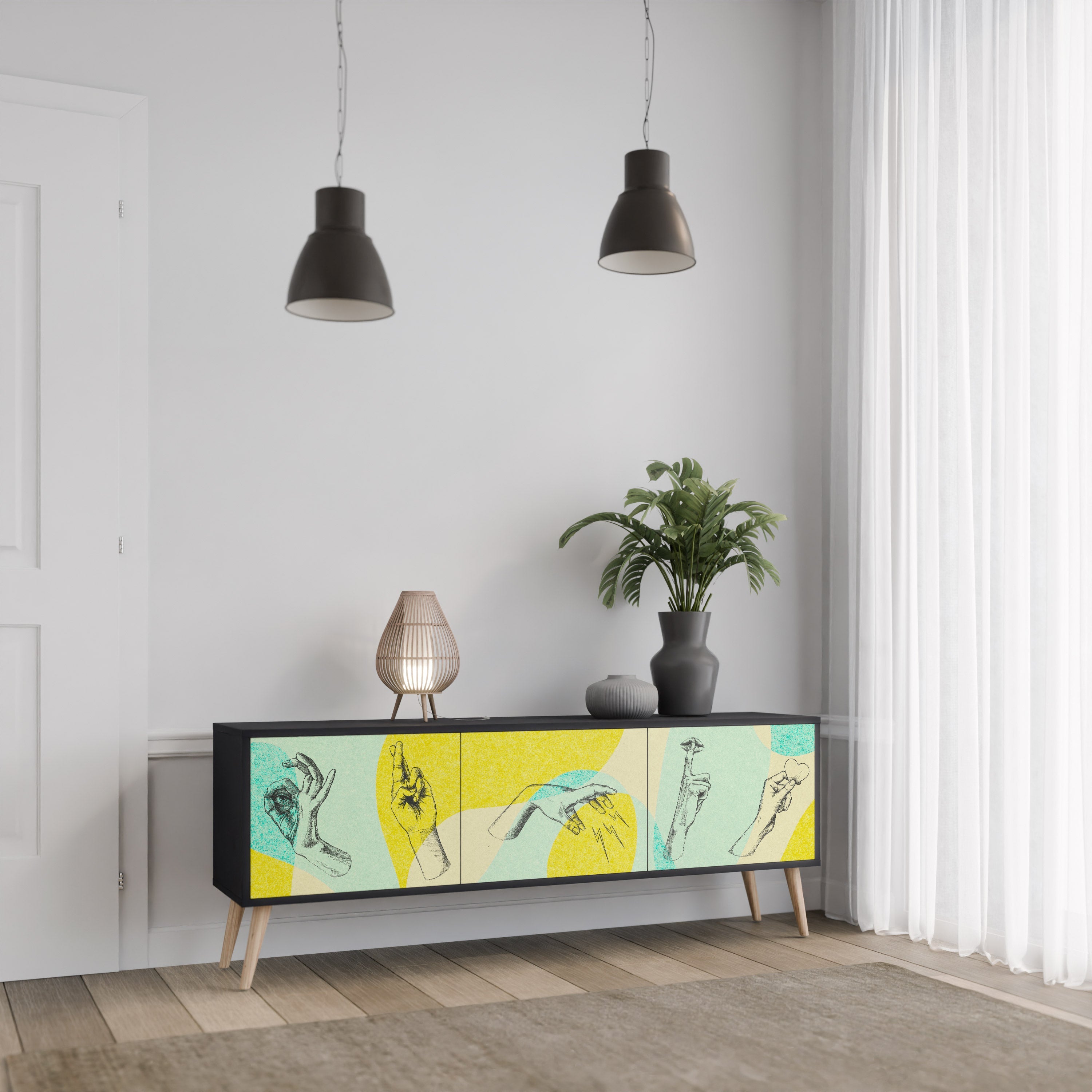 BODY LANGUAGE Móvel de TV com 3 Portas em Acabamento Preto