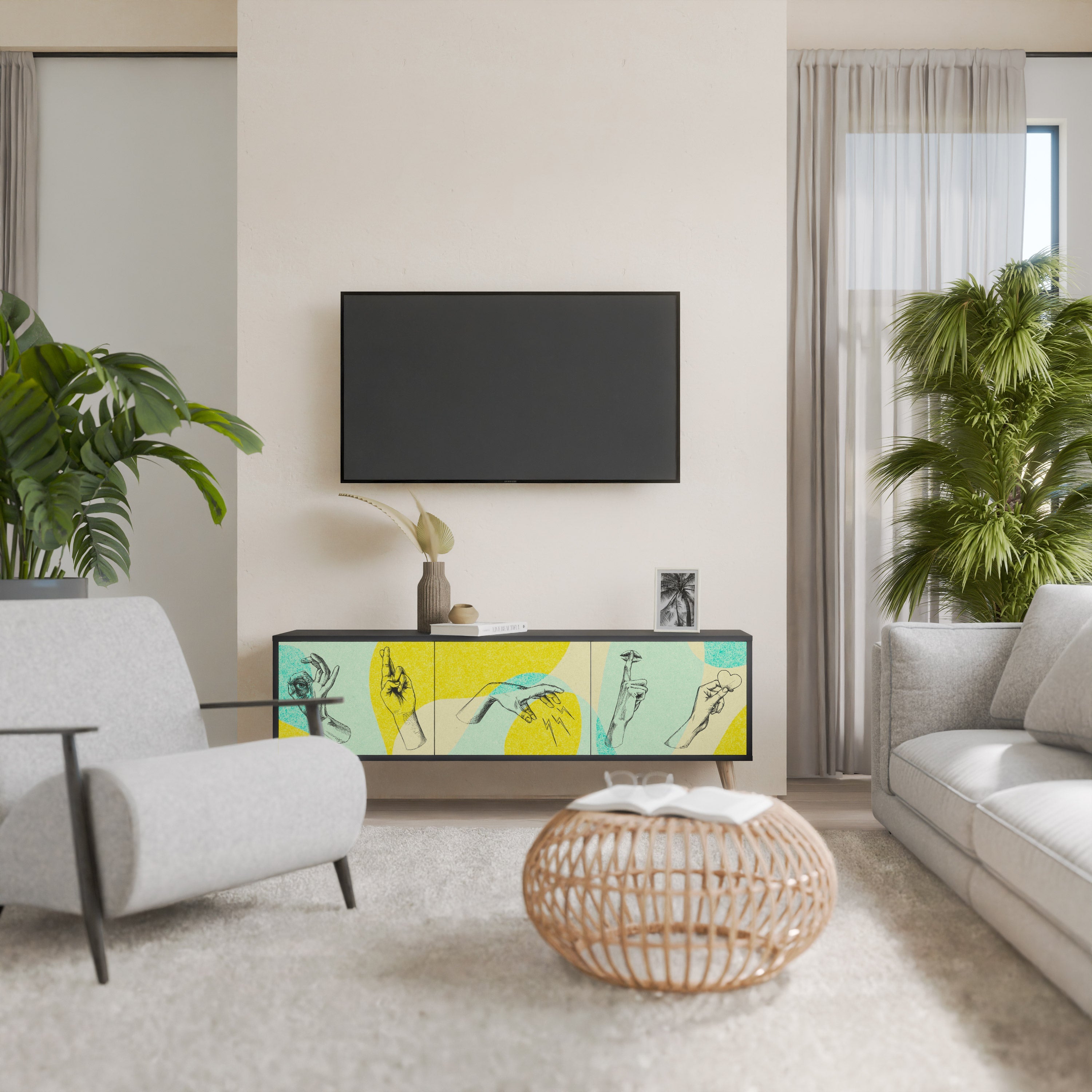 BODY LANGUAGE Móvel de TV com 3 Portas em Acabamento Preto