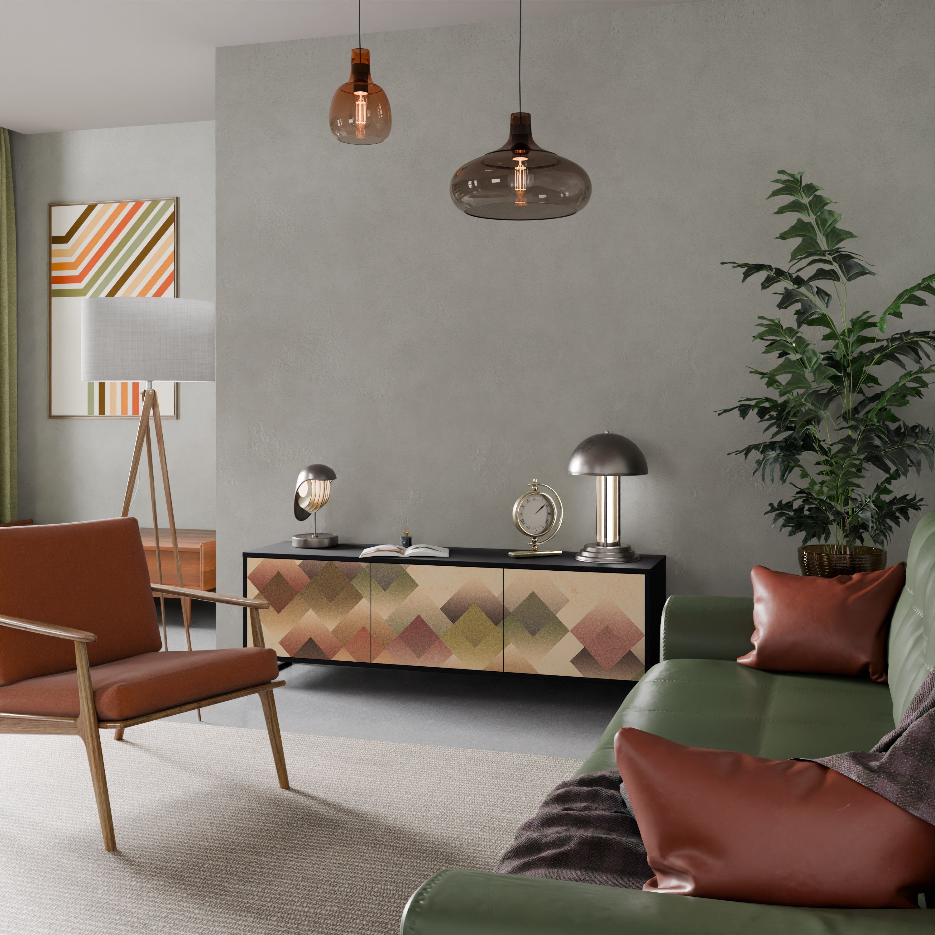 GEOMETRIC FUSION Móvel de TV com 3 Portas em Acabamento Preto