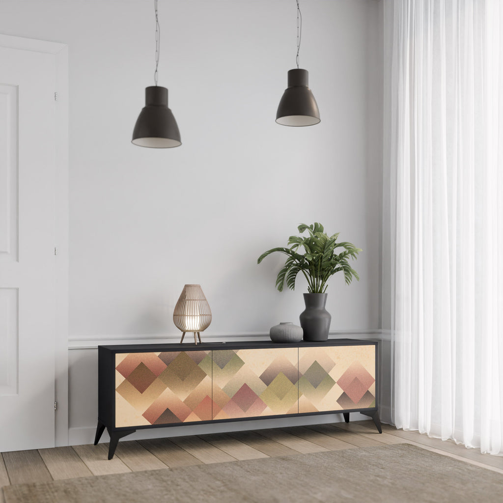 GEOMETRIC FUSION Móvel de TV com 3 Portas em Acabamento Preto