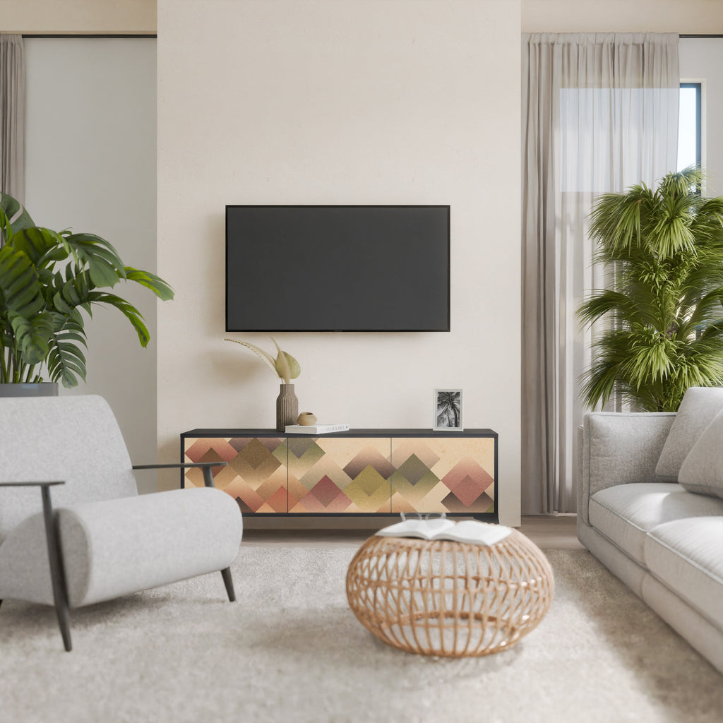 GEOMETRIC FUSION Móvel de TV com 3 Portas em Acabamento Preto