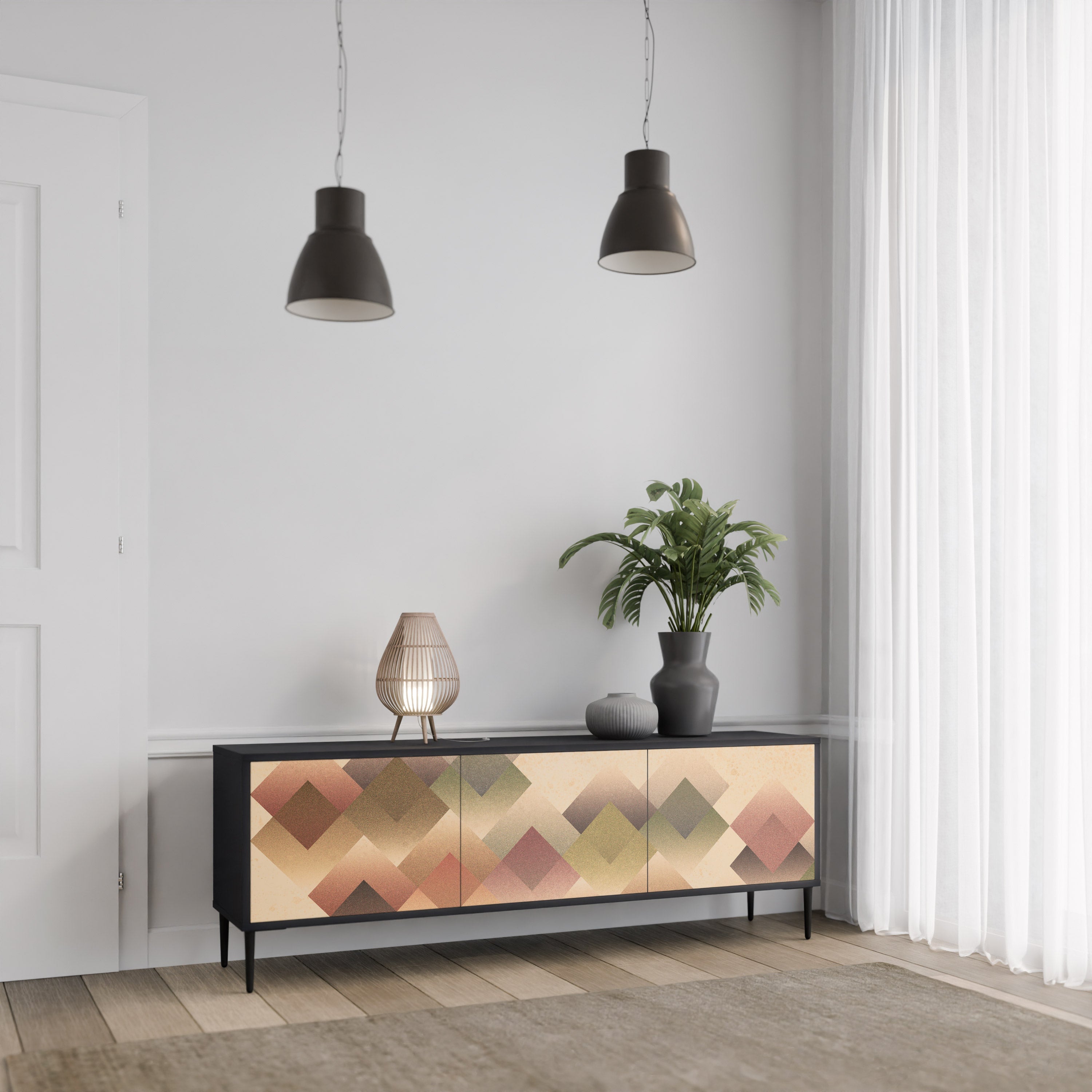 GEOMETRIC FUSION Móvel de TV com 3 Portas em Acabamento Preto