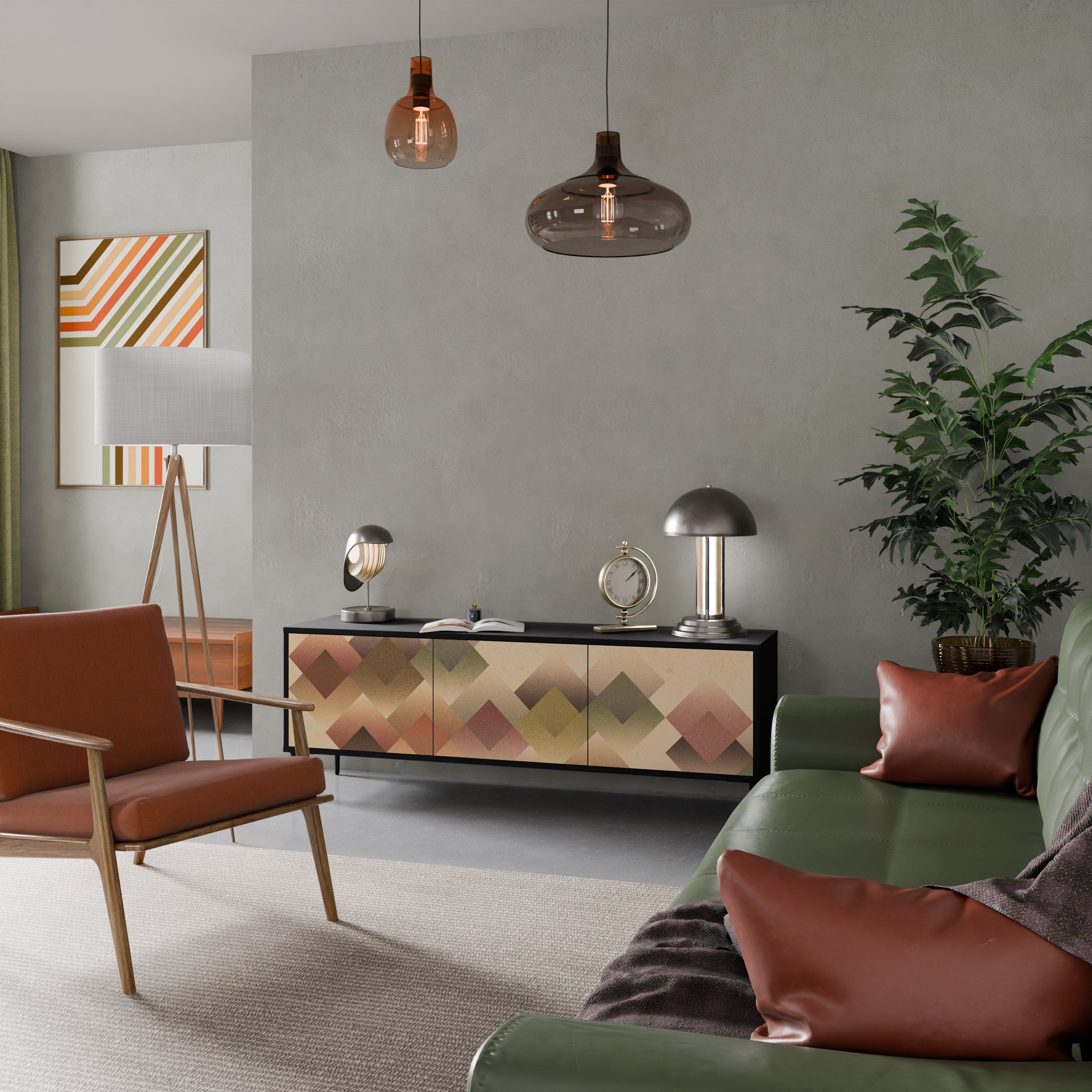 GEOMETRIC FUSION Móvel de TV com 3 Portas em Acabamento Preto