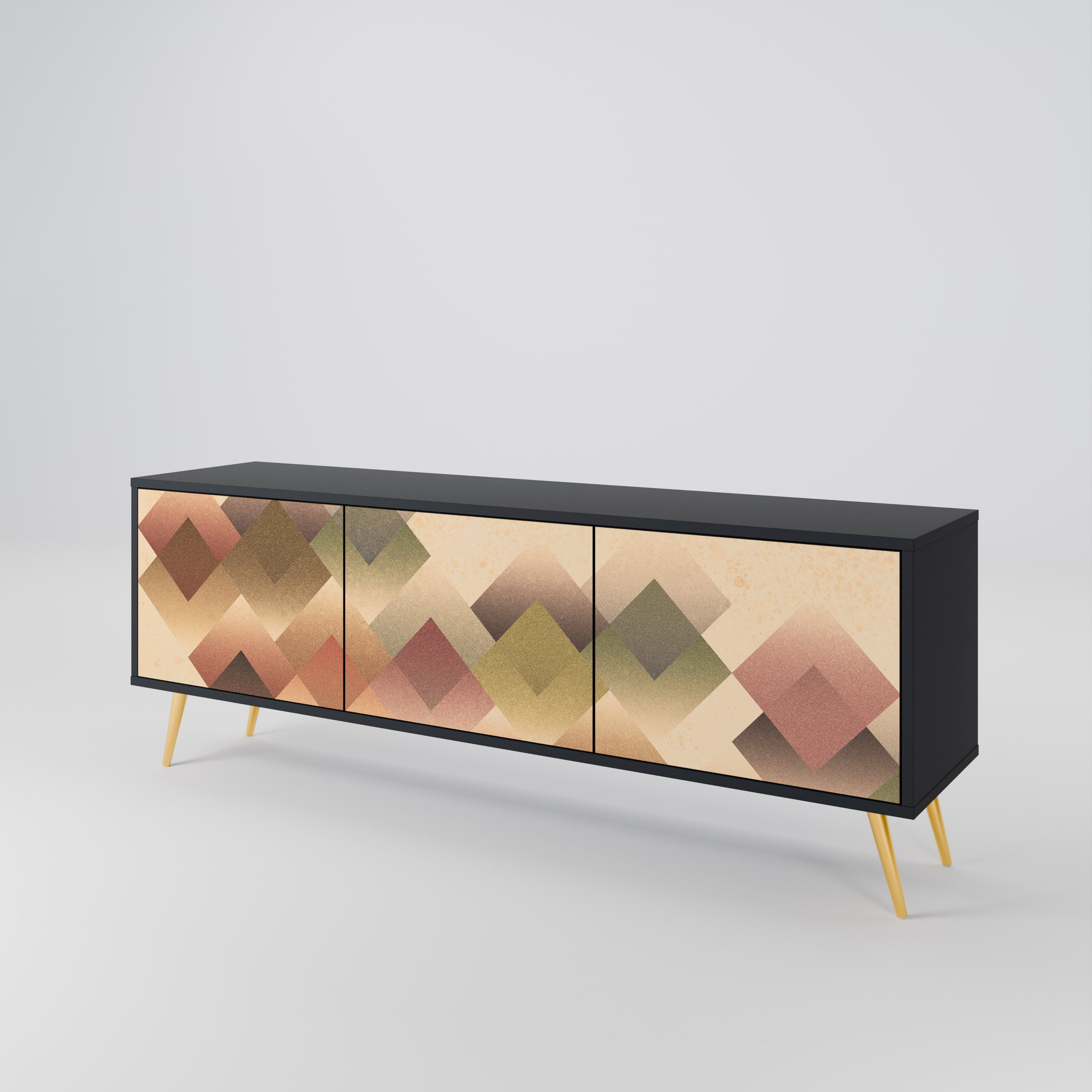 GEOMETRIC FUSION Móvel de TV com 3 Portas em Acabamento Preto