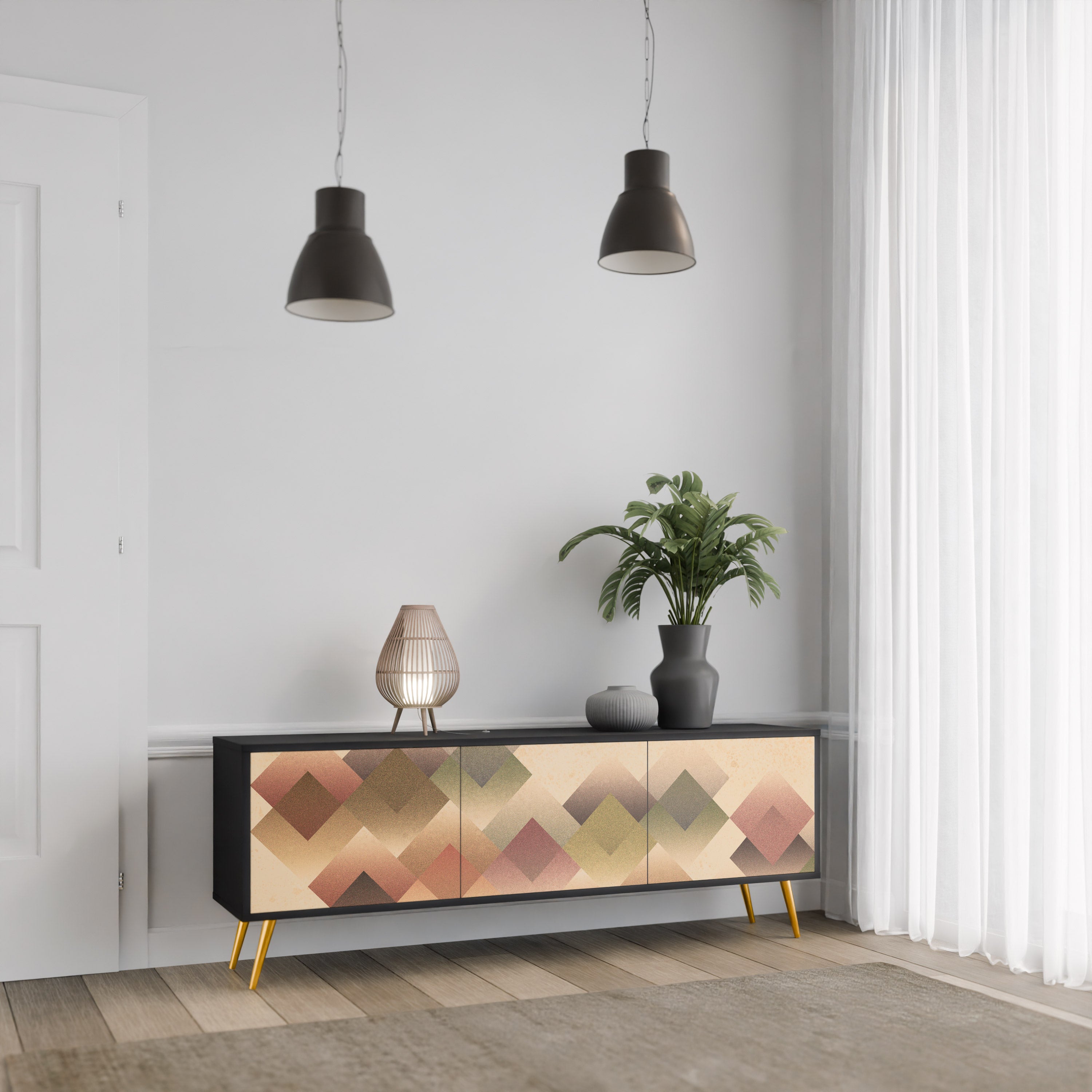 GEOMETRIC FUSION Móvel de TV com 3 Portas em Acabamento Preto