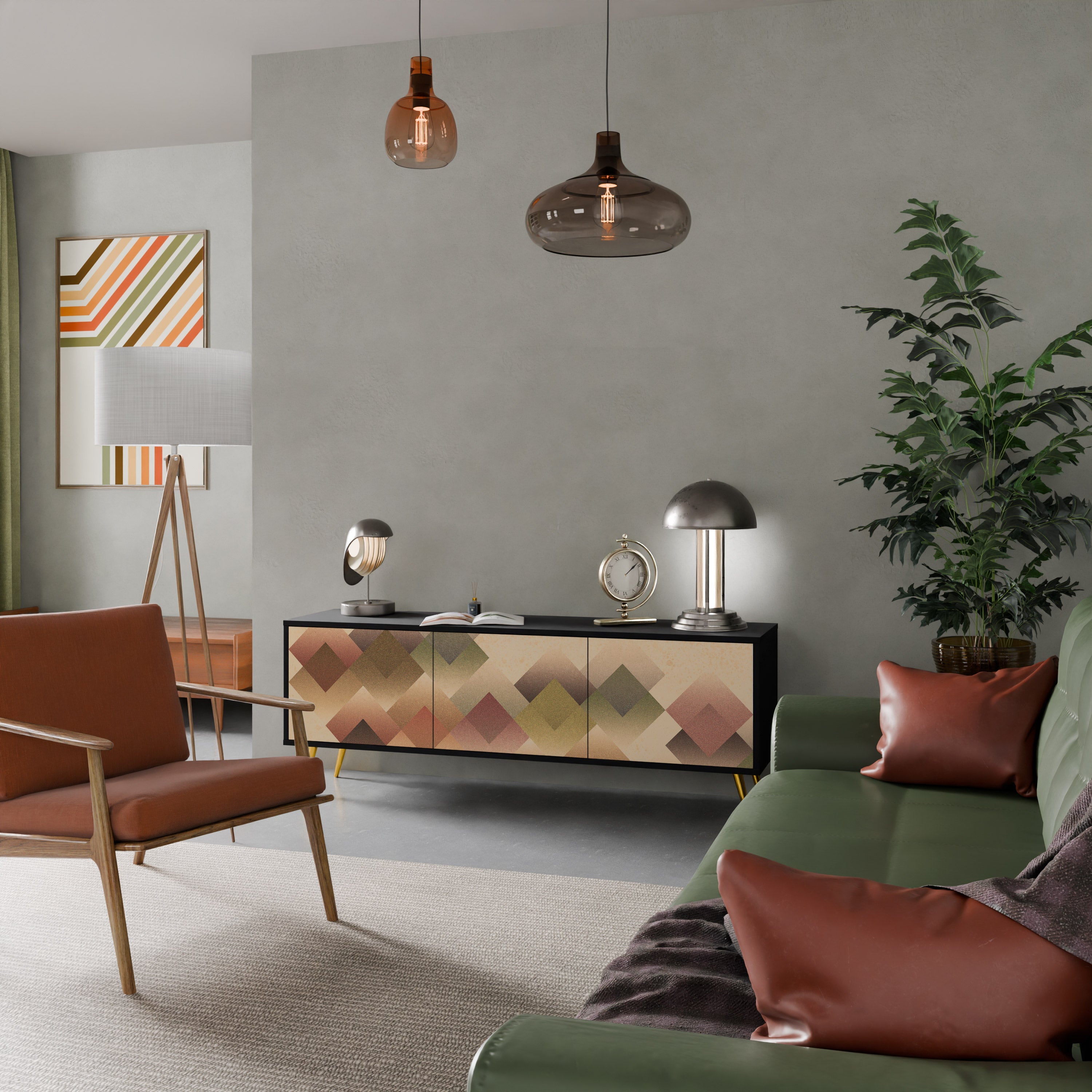 GEOMETRIC FUSION Móvel de TV com 3 Portas em Acabamento Preto