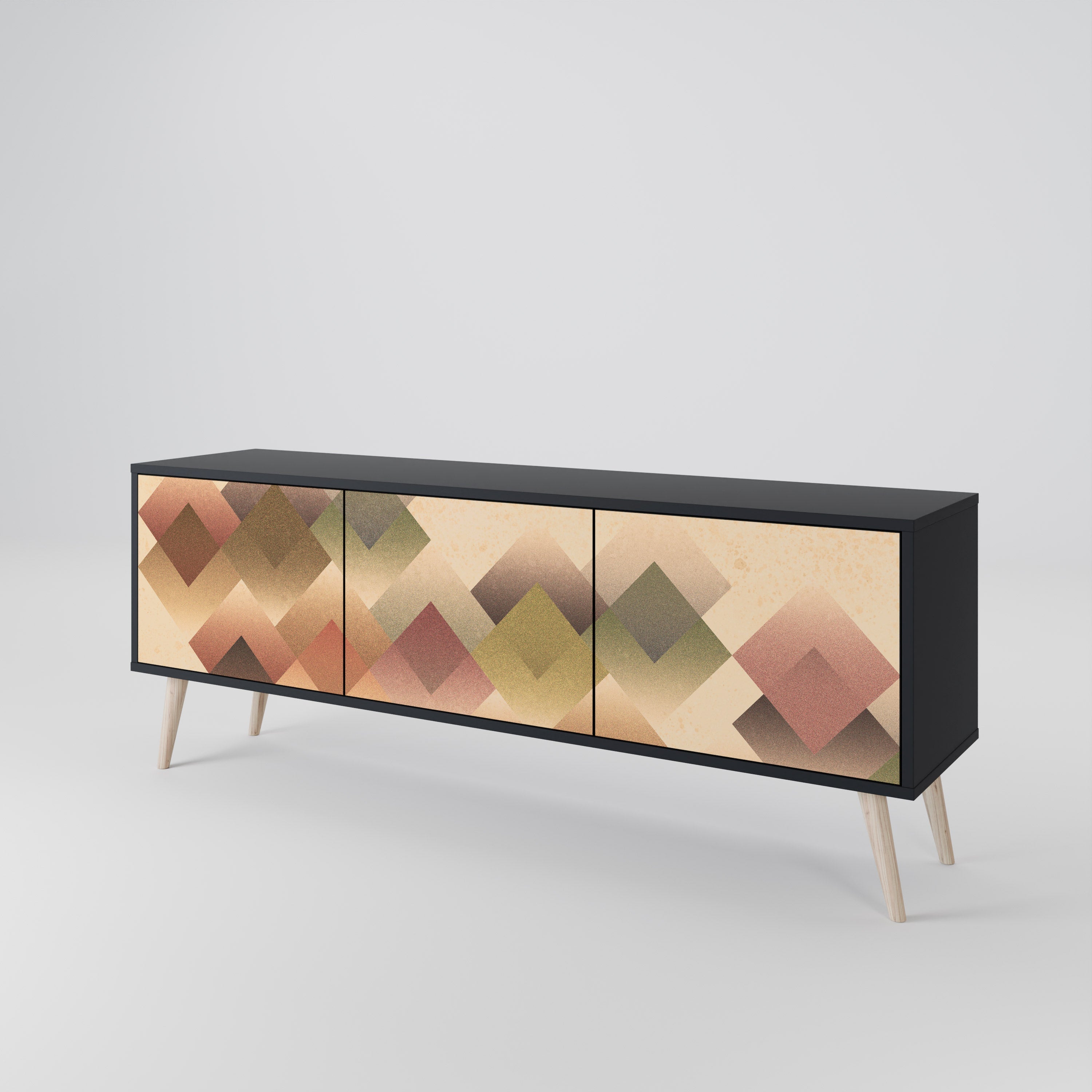 GEOMETRIC FUSION Móvel de TV com 3 Portas em Acabamento Preto