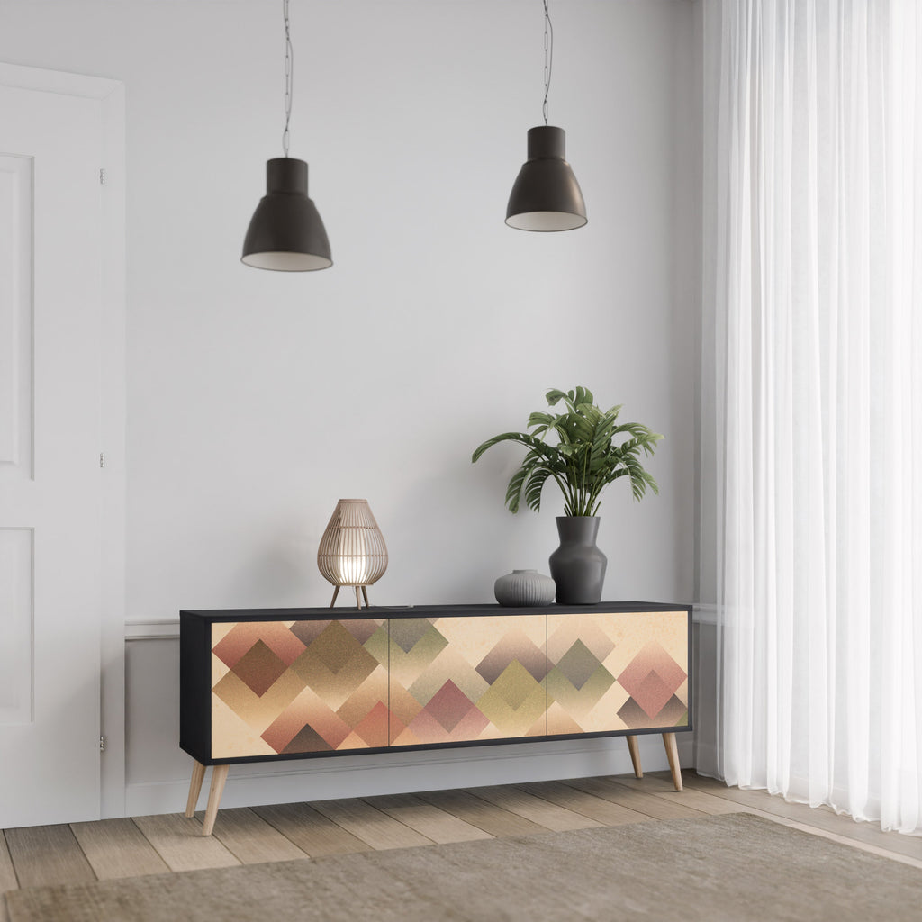 GEOMETRIC FUSION Móvel de TV com 3 Portas em Acabamento Preto