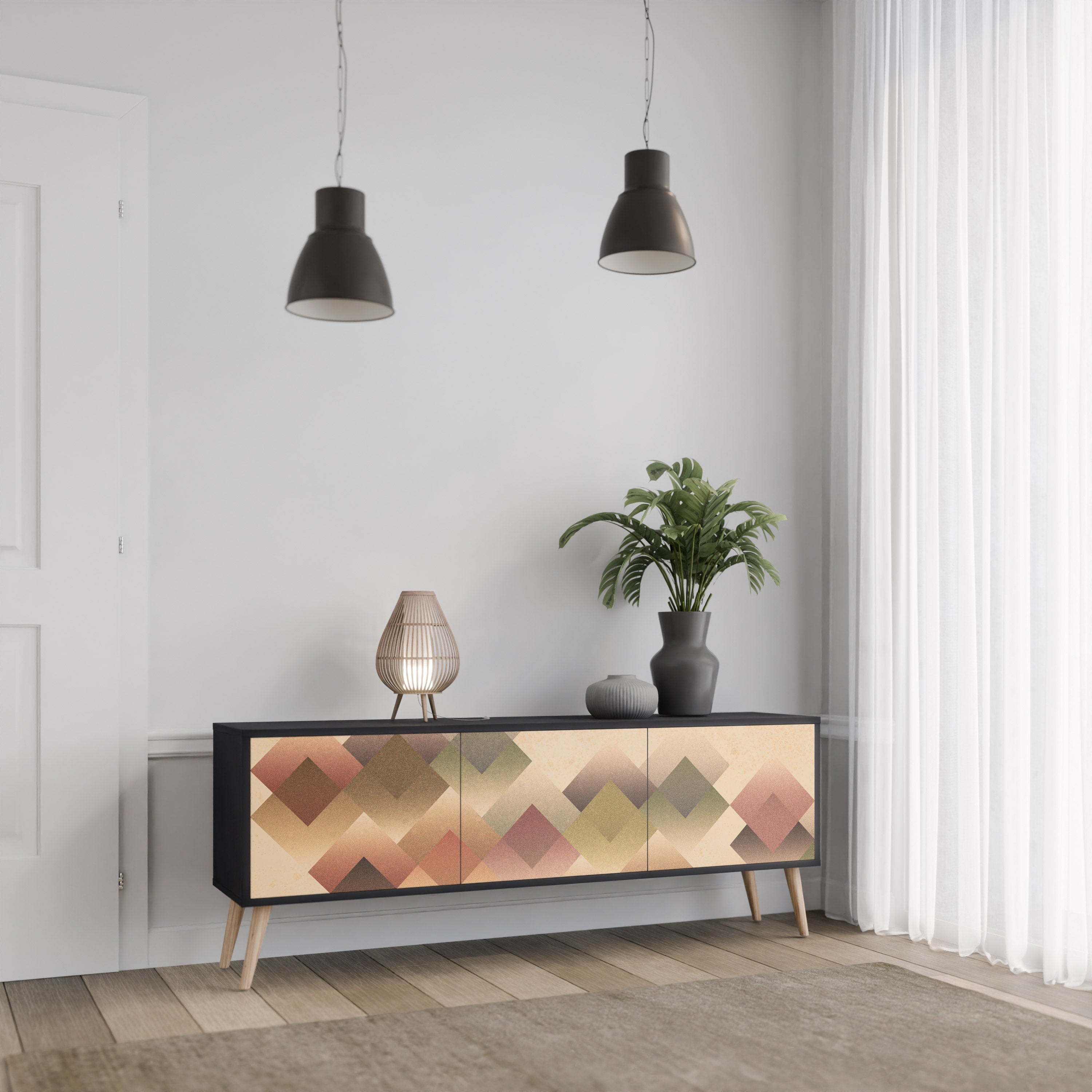 GEOMETRIC FUSION Móvel de TV com 3 Portas em Acabamento Preto