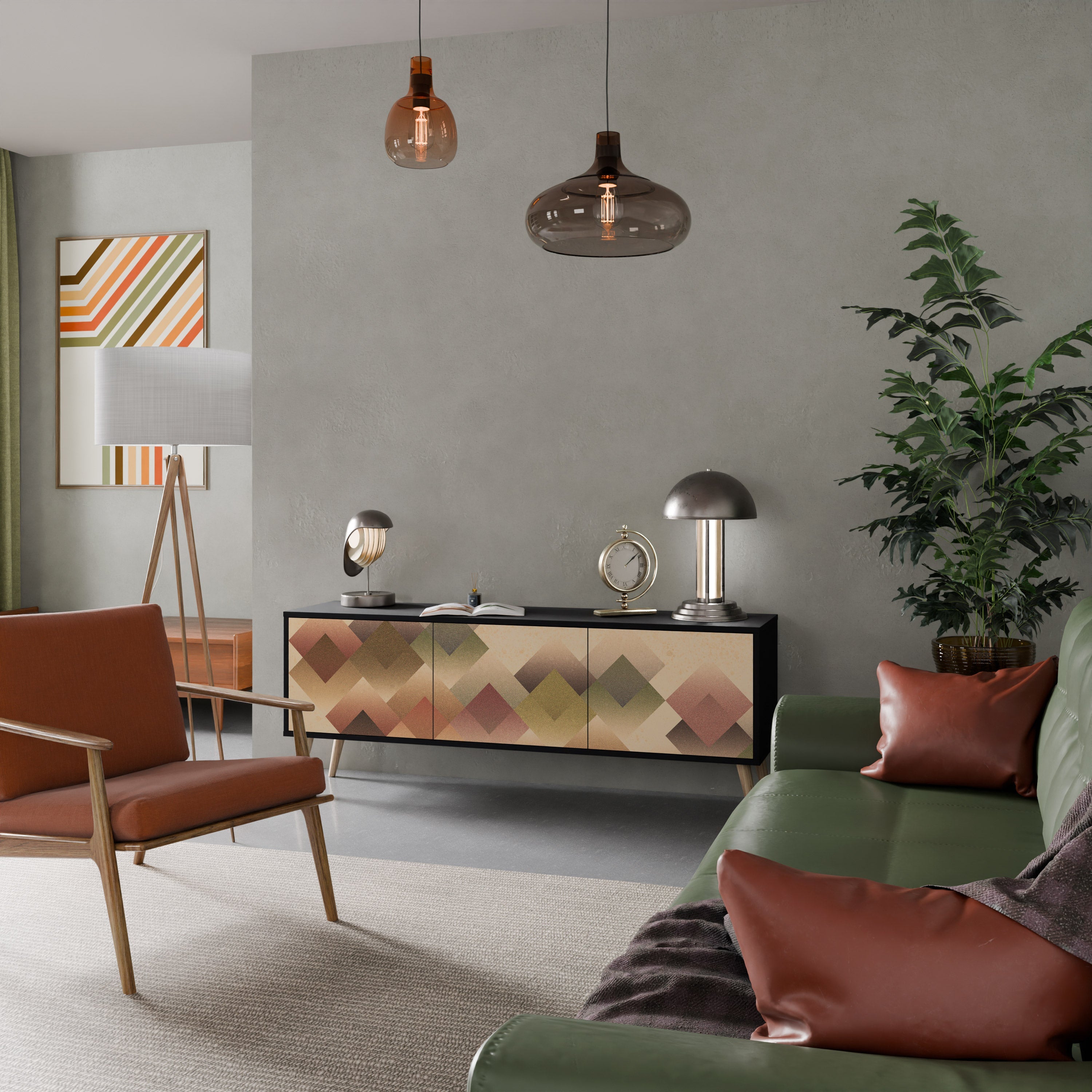 GEOMETRIC FUSION Móvel de TV com 3 Portas em Acabamento Preto