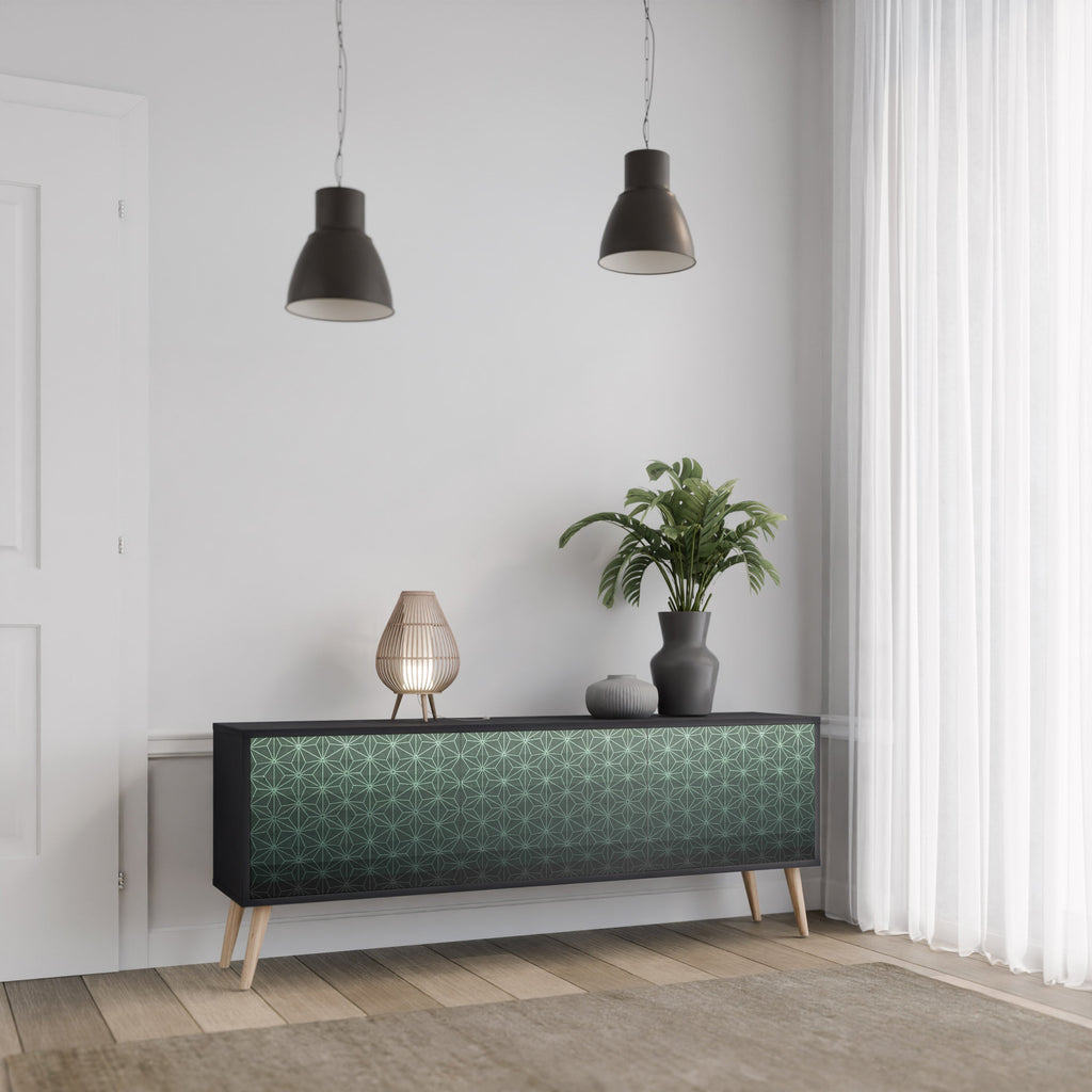 ORNAMENTAL GLIMMER Móvel de TV com 3 Portas em Acabamento Preto