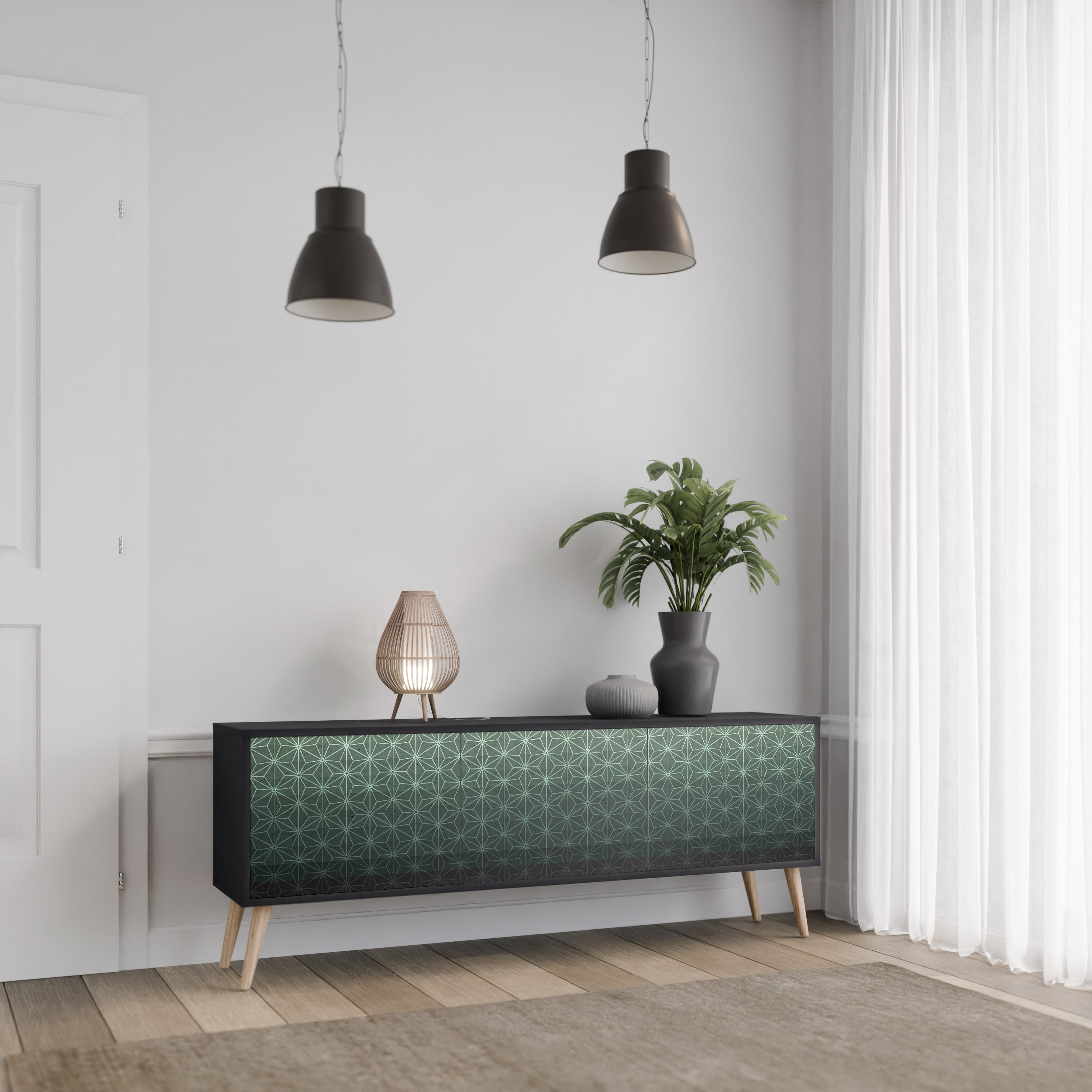 ORNAMENTAL GLIMMER Móvel de TV com 3 Portas em Acabamento Preto