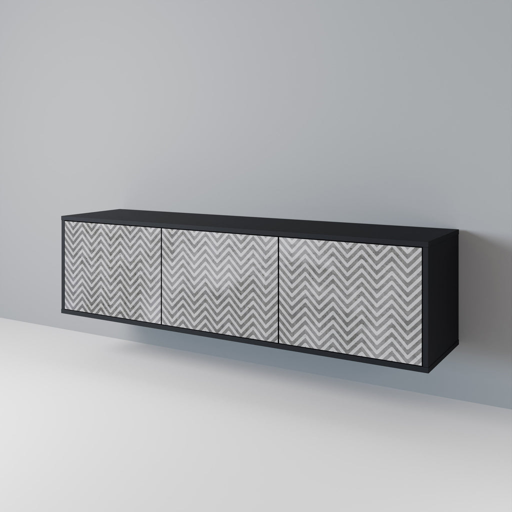 CONCRETE ZIG ZAG Móvel de TV com 3 Portas em Acabamento Preto