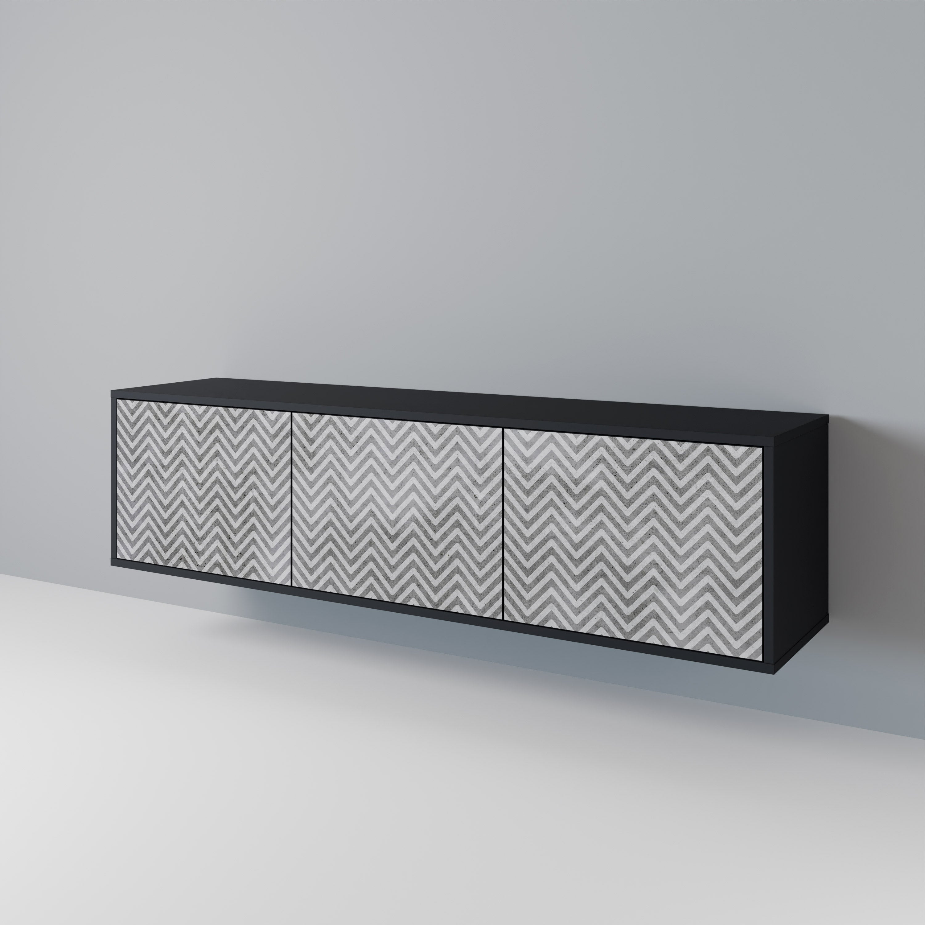 CONCRETE ZIG ZAG Móvel de TV com 3 Portas em Acabamento Preto