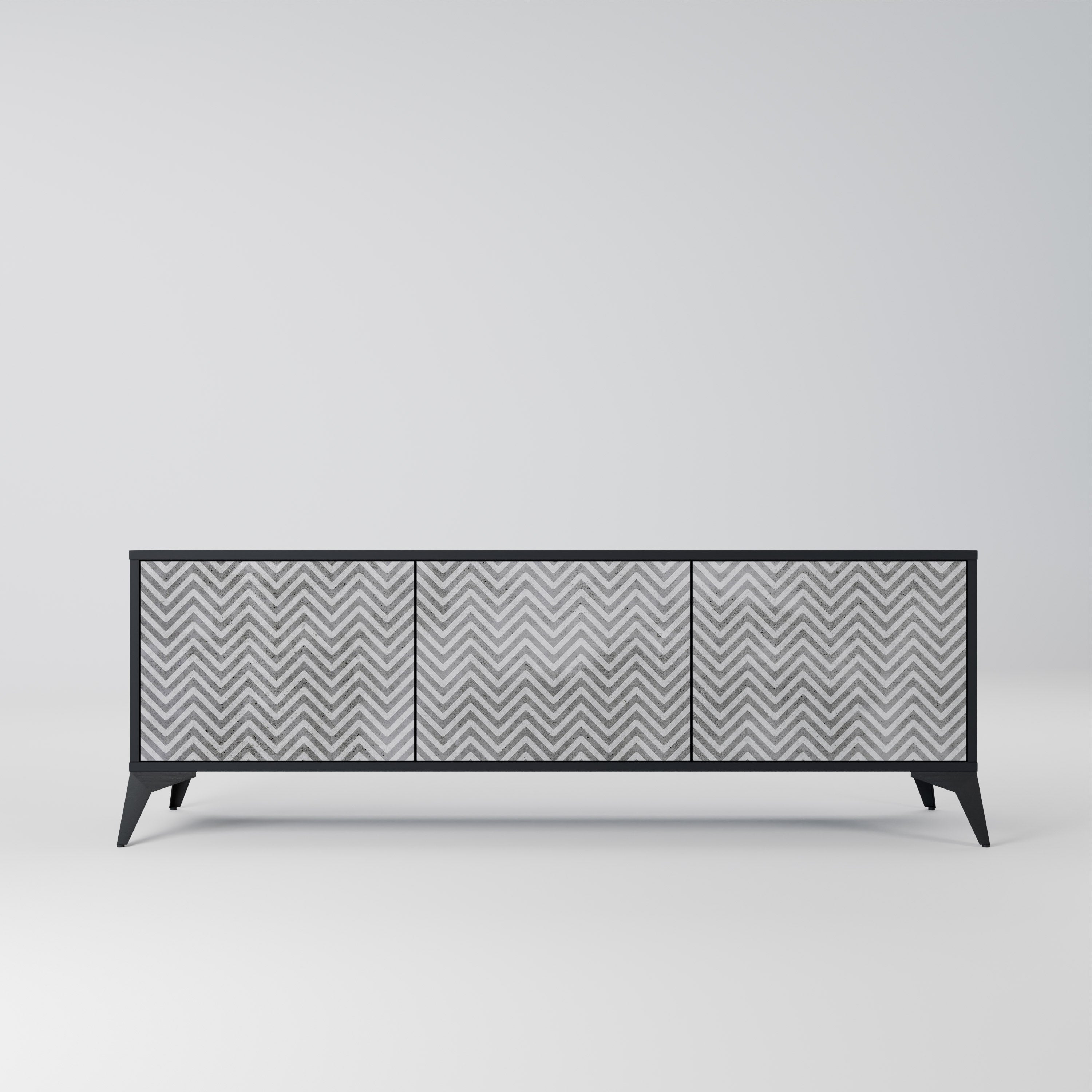 CONCRETE ZIG ZAG Móvel de TV com 3 Portas em Acabamento Preto
