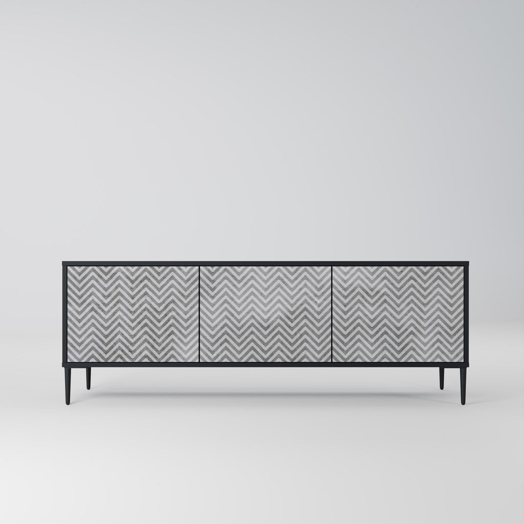 CONCRETE ZIG ZAG Móvel de TV com 3 Portas em Acabamento Preto