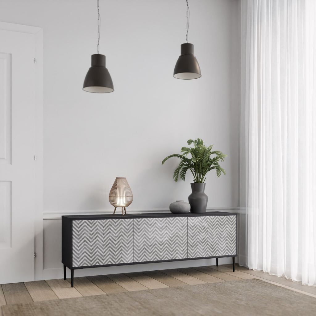 CONCRETE ZIG ZAG Móvel de TV com 3 Portas em Acabamento Preto