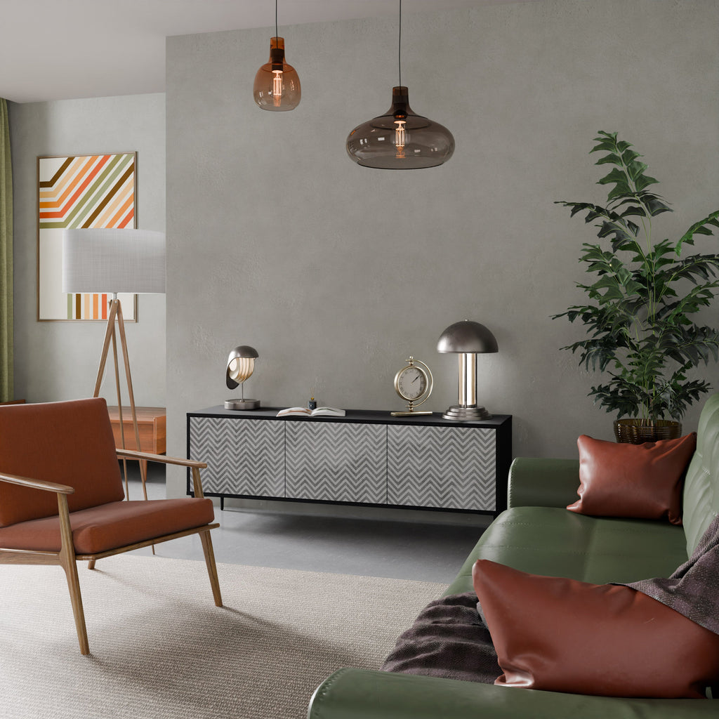 CONCRETE ZIG ZAG Móvel de TV com 3 Portas em Acabamento Preto