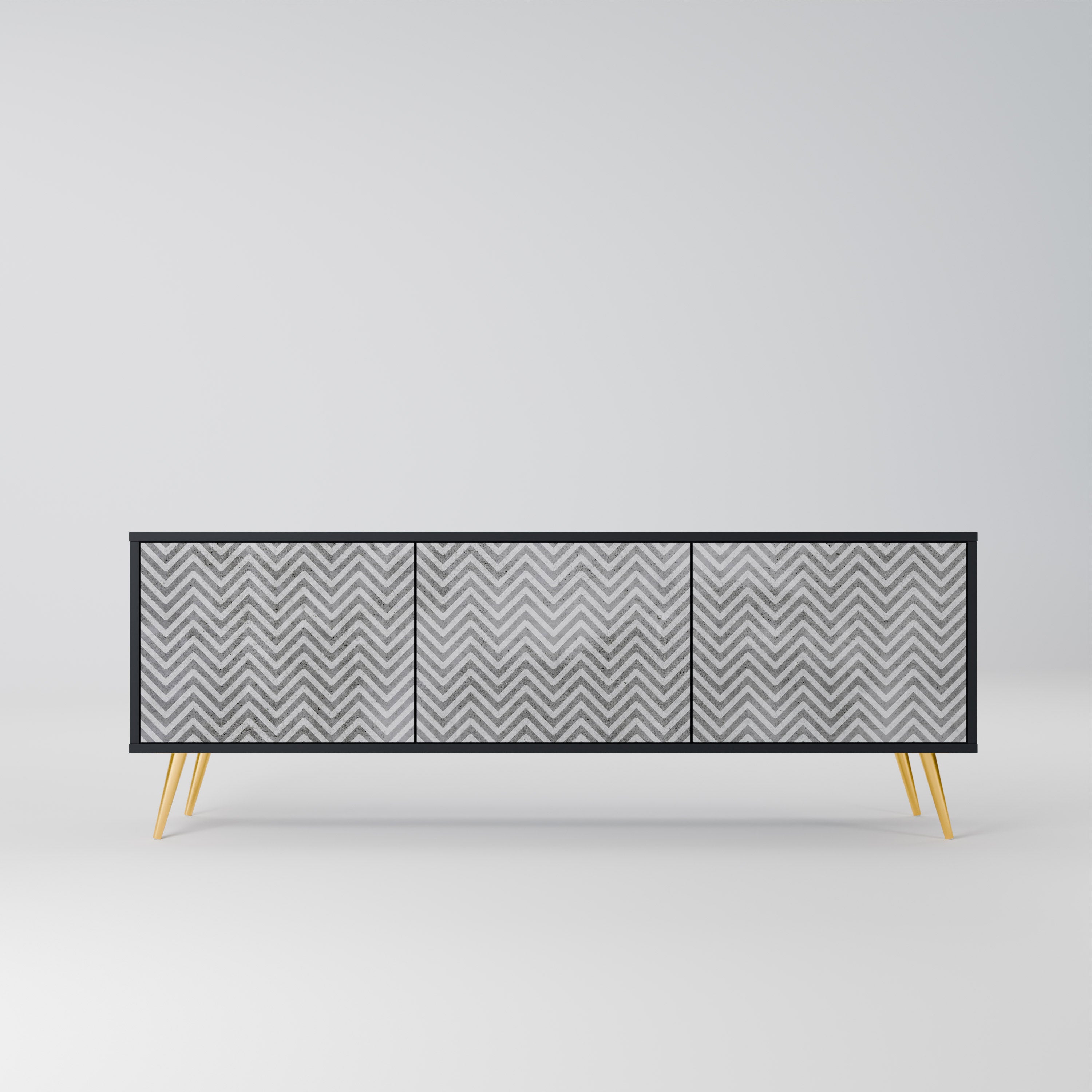 CONCRETE ZIG ZAG Móvel de TV com 3 Portas em Acabamento Preto