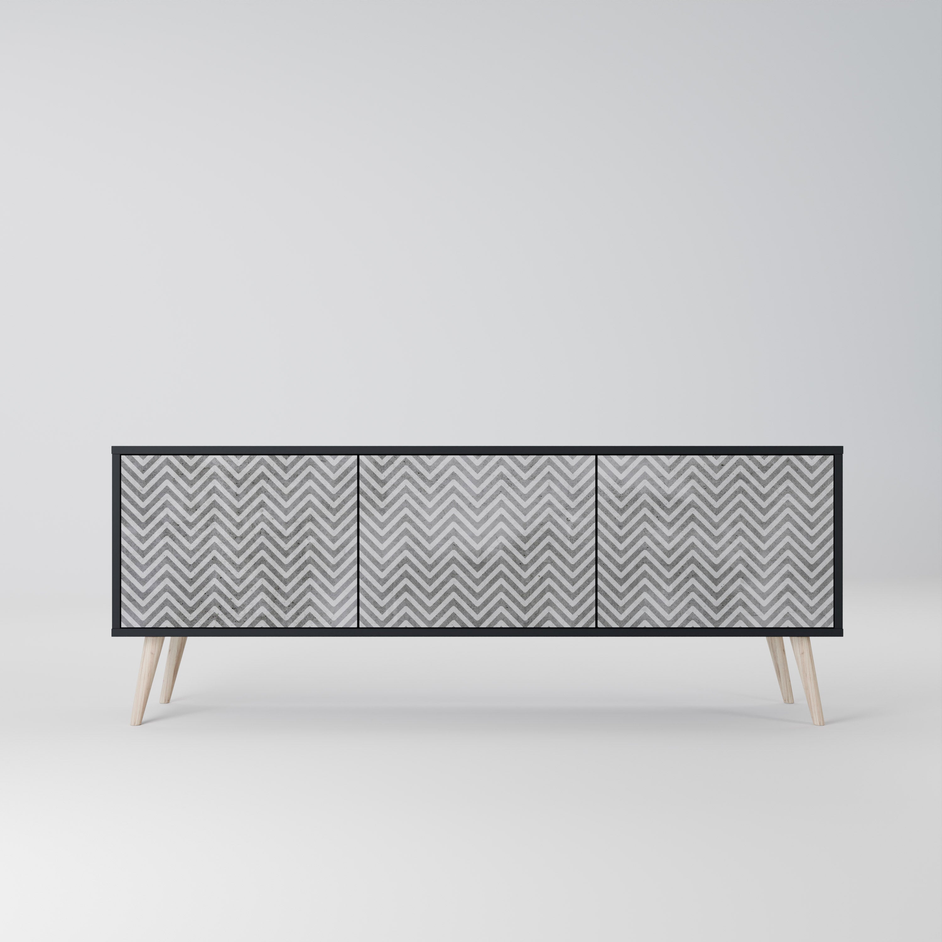 CONCRETE ZIG ZAG Móvel de TV com 3 Portas em Acabamento Preto