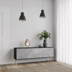 CONCRETE ZIG ZAG Móvel de TV com 3 Portas em Acabamento Preto