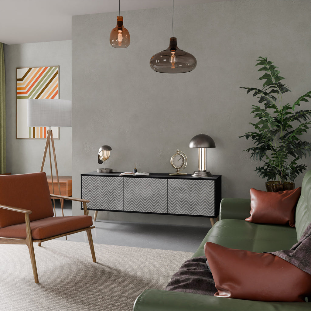 CONCRETE ZIG ZAG Móvel de TV com 3 Portas em Acabamento Preto