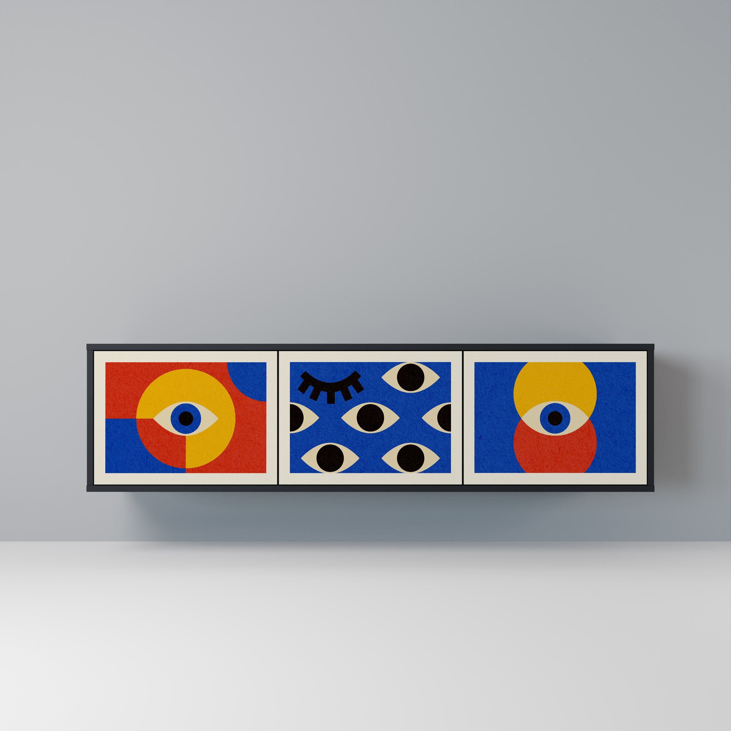 GEOMETRIC EYES Móvel de TV com 3 Portas em Acabamento Preto