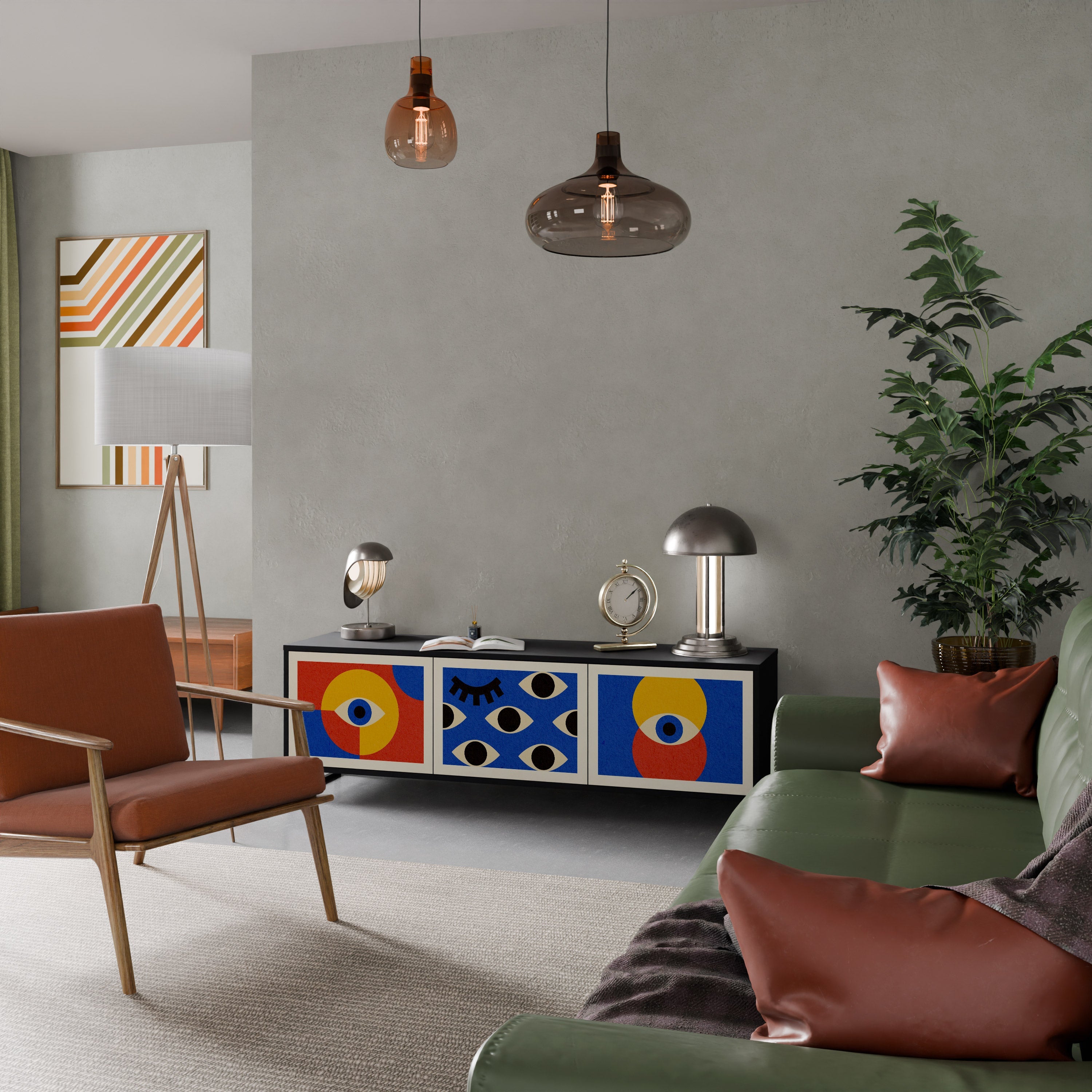 GEOMETRIC EYES 3-Door TV Stand in Black Finish