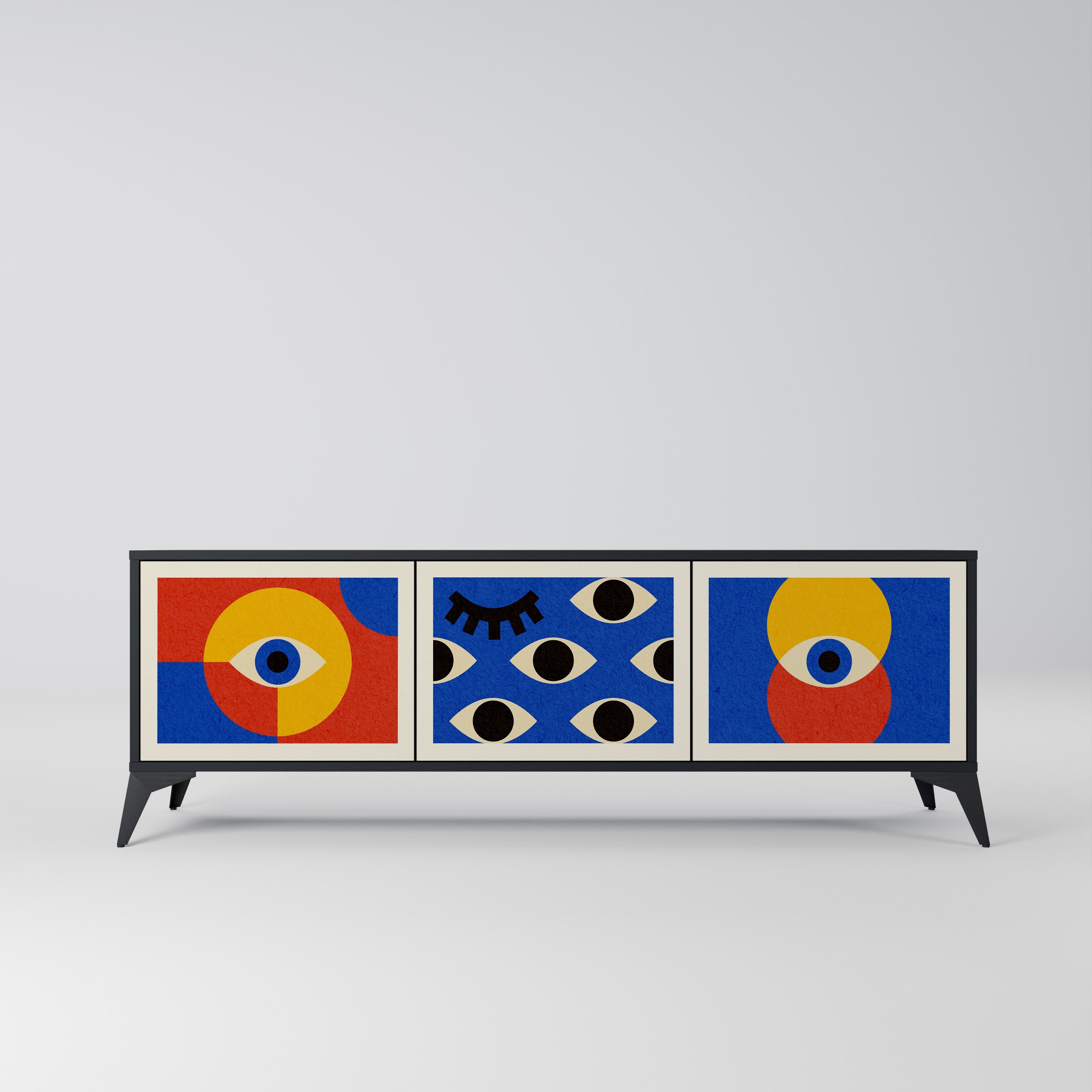 GEOMETRIC EYES Móvel de TV com 3 Portas em Acabamento Preto