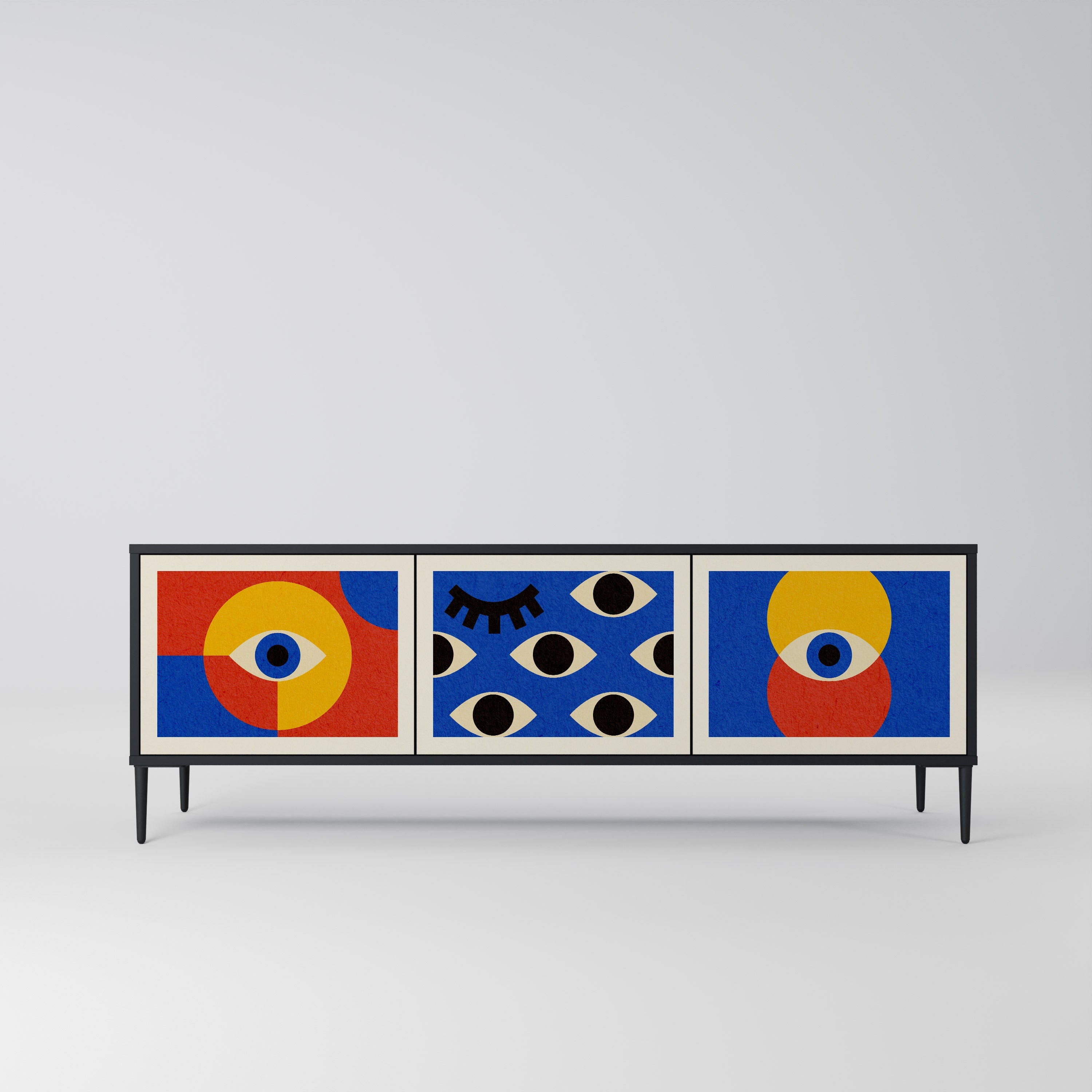 GEOMETRIC EYES Móvel de TV com 3 Portas em Acabamento Preto