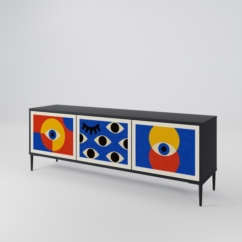 GEOMETRIC EYES 3-Door TV Stand in Black Finish