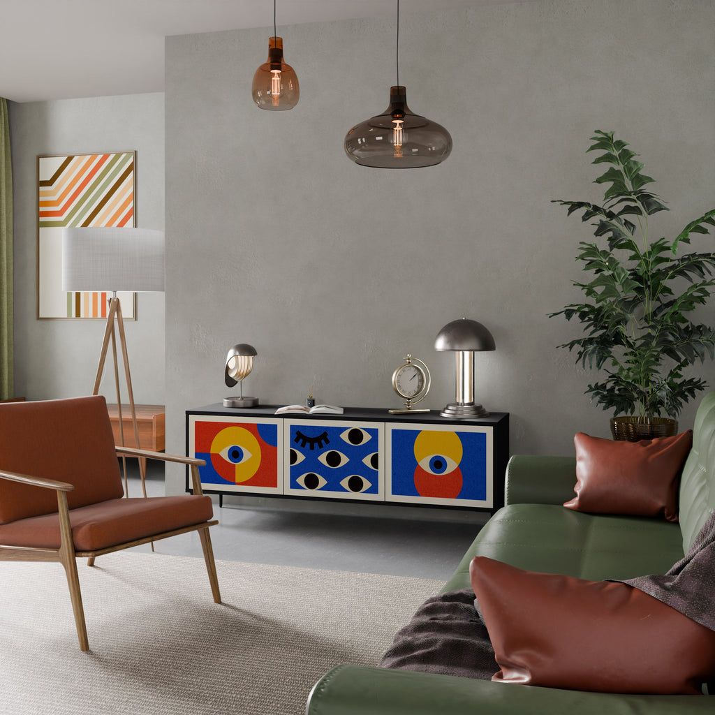 GEOMETRIC EYES 3-Door TV Stand in Black Finish