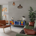 GEOMETRIC EYES 3-Door TV Stand in Black Finish