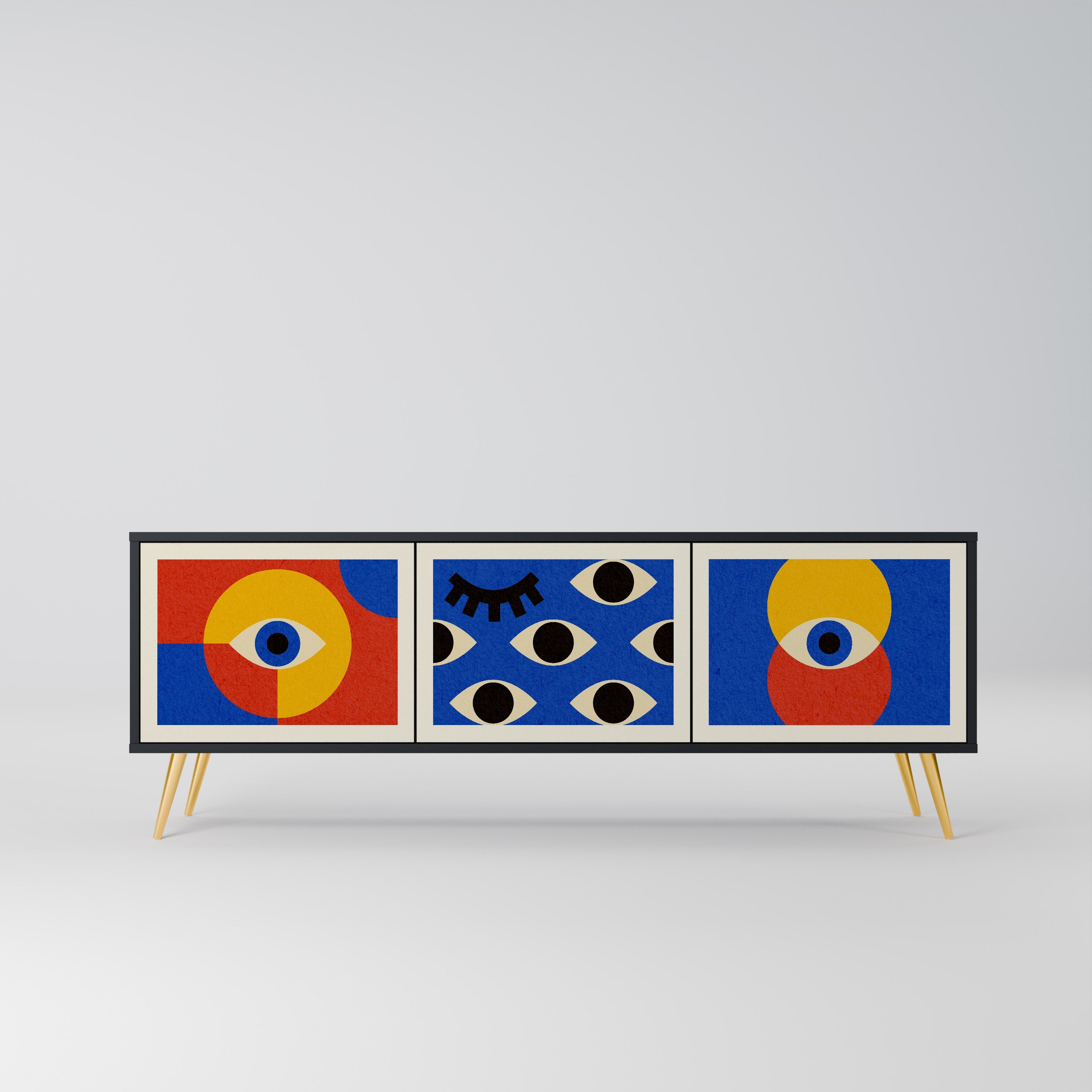 GEOMETRIC EYES Móvel de TV com 3 Portas em Acabamento Preto