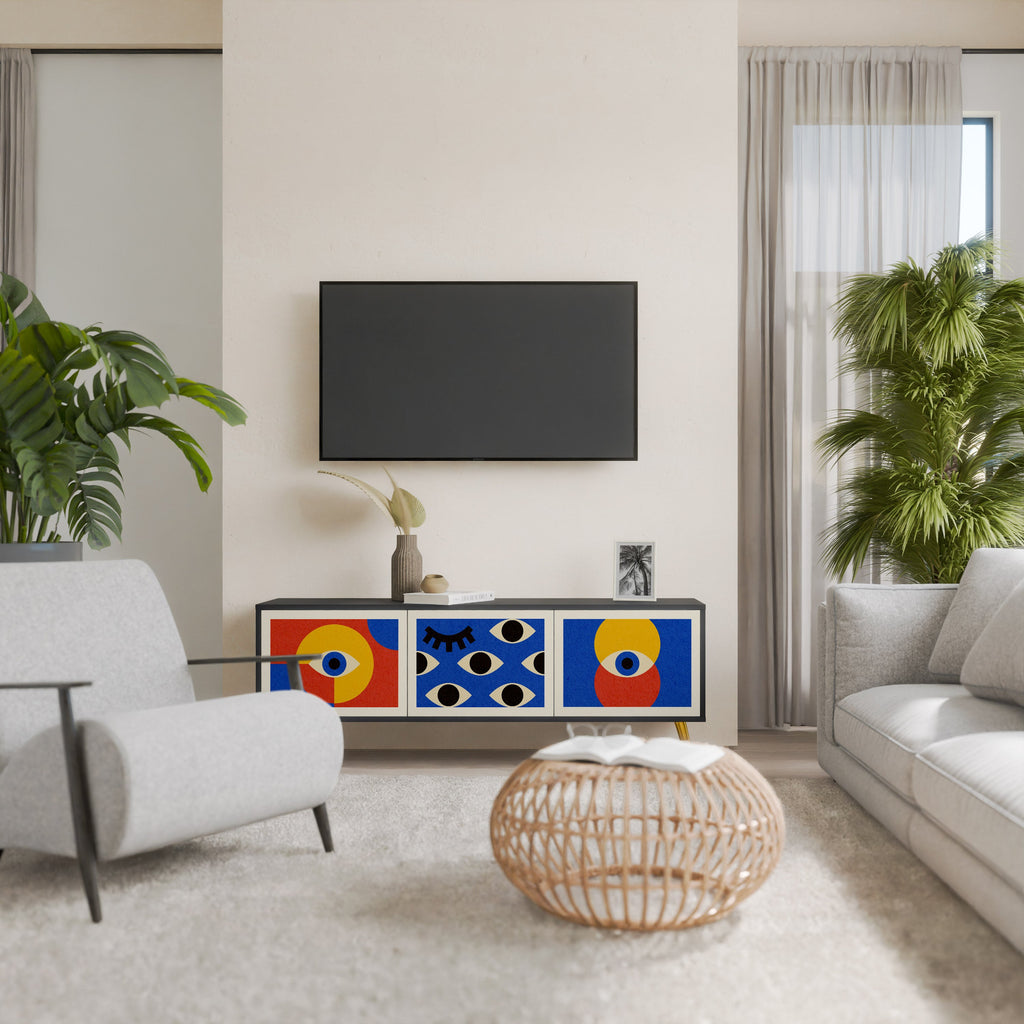 GEOMETRIC EYES 3-Door TV Stand in Black Finish