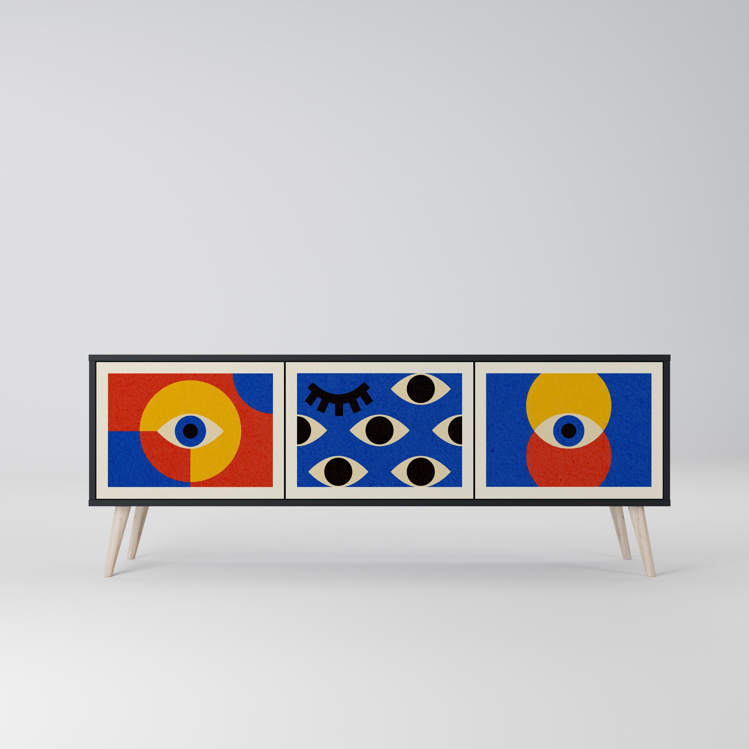 GEOMETRIC EYES Móvel de TV com 3 Portas em Acabamento Preto