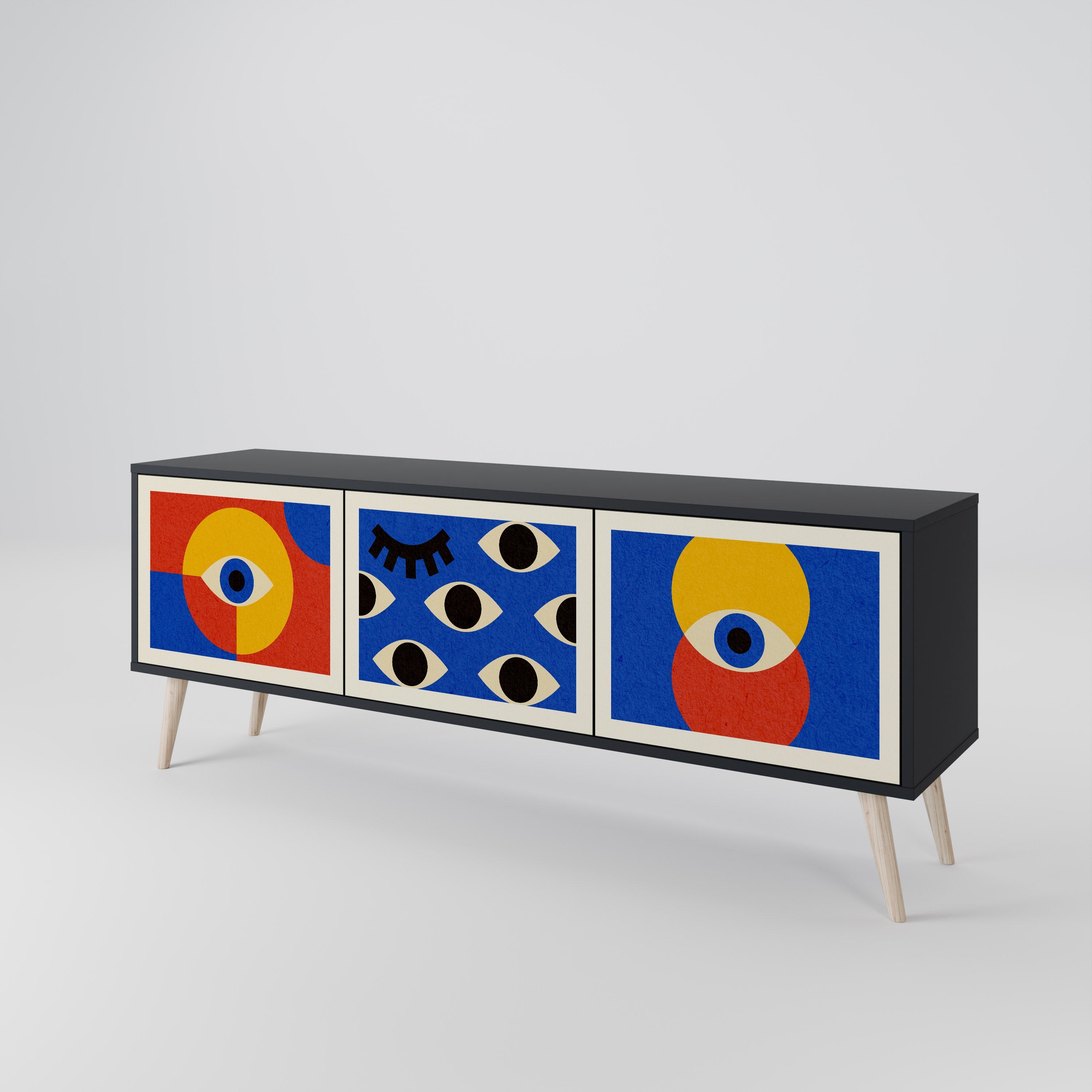 GEOMETRIC EYES 3-Door TV Stand in Black Finish