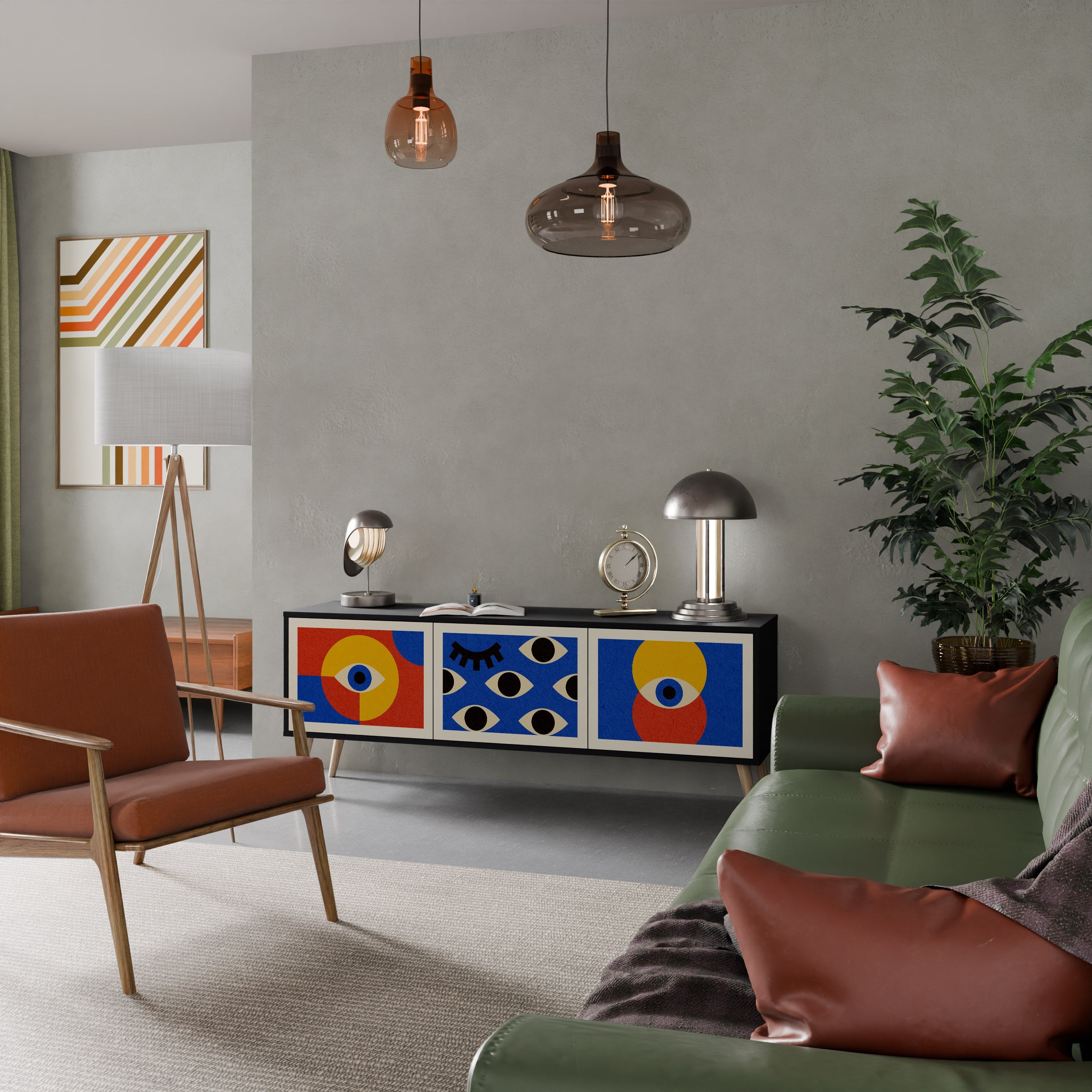 GEOMETRIC EYES 3-Door TV Stand in Black Finish