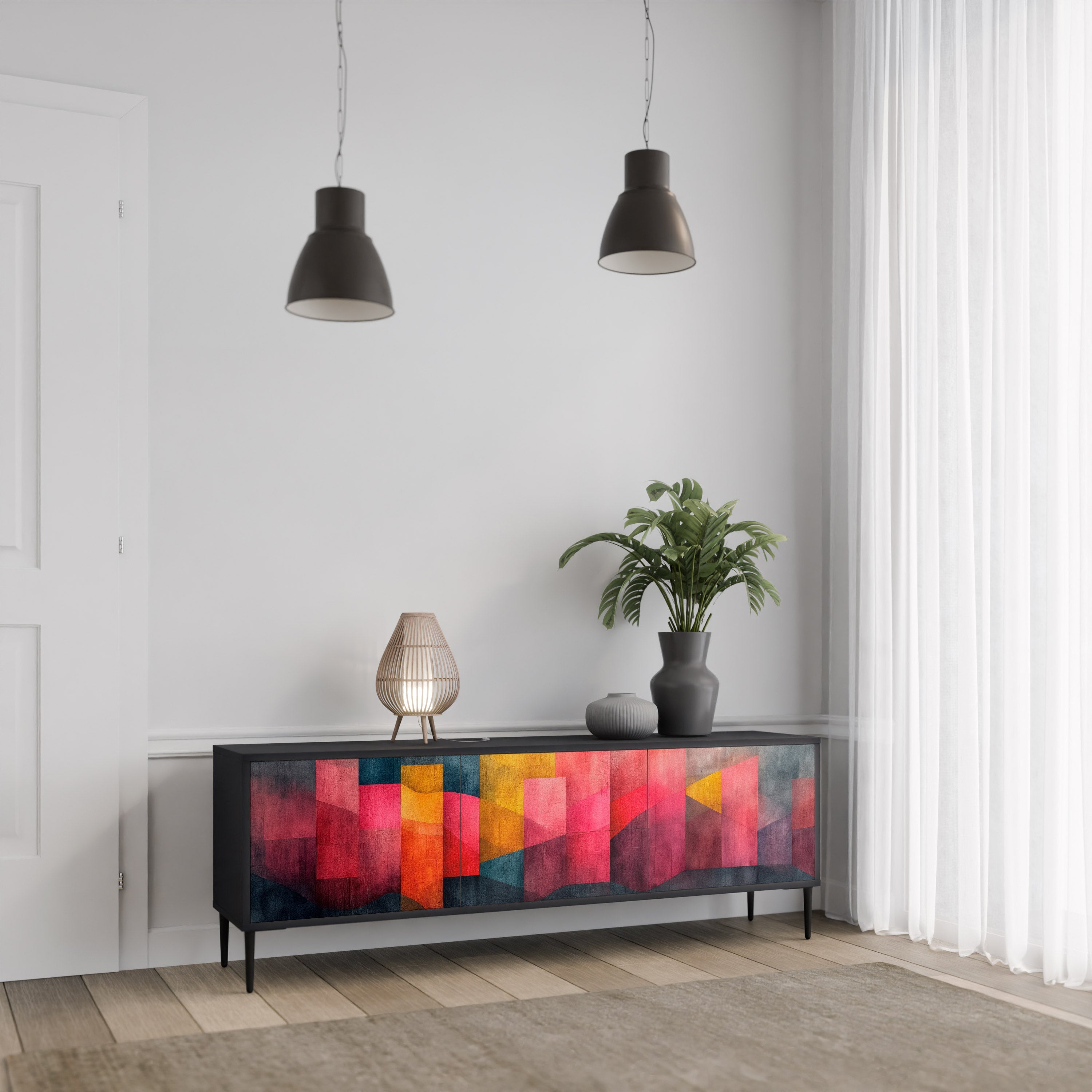 COLORFUL SOUNDS Móvel de TV com 3 Portas em Acabamento Preto