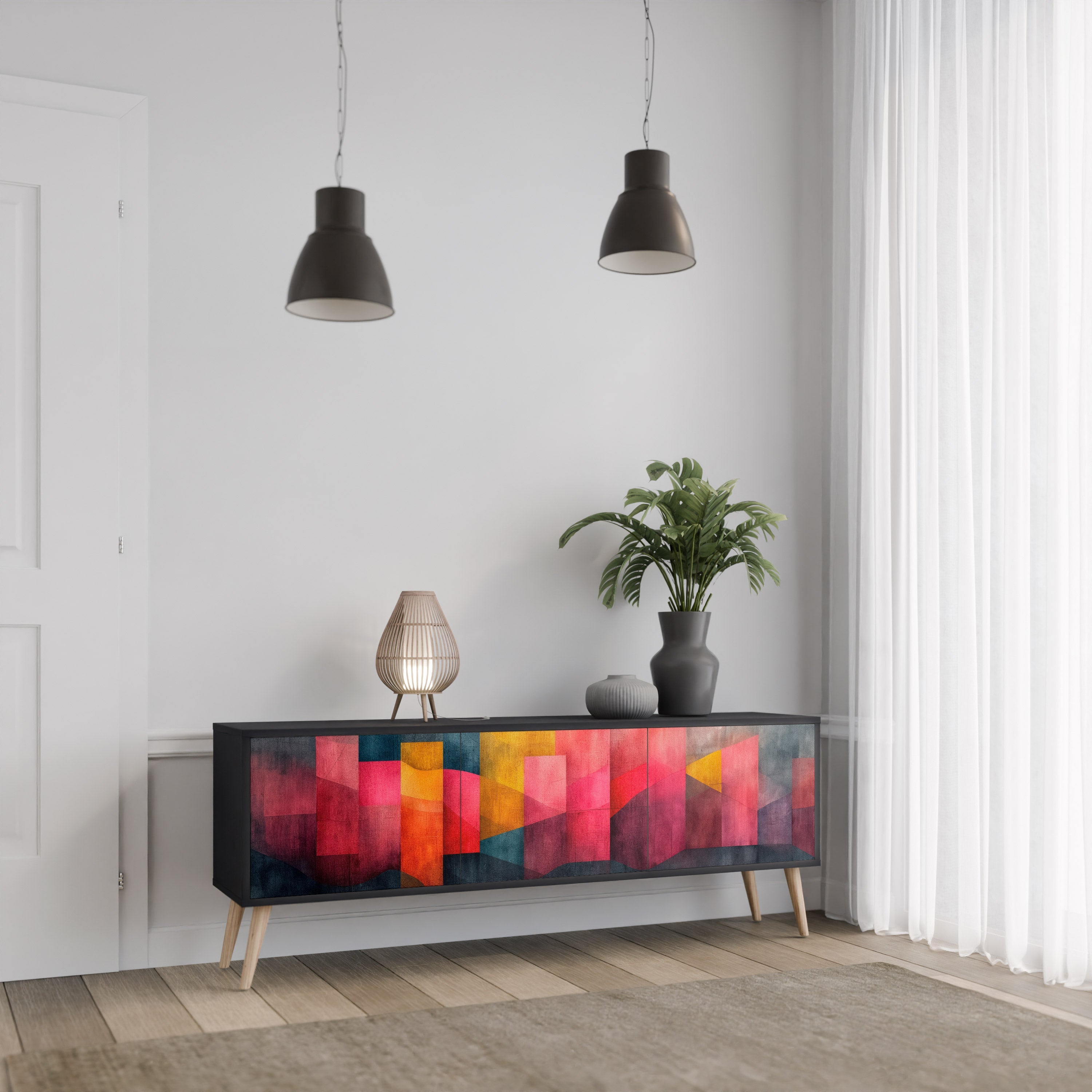 COLORFUL SOUNDS Móvel de TV com 3 Portas em Acabamento Preto