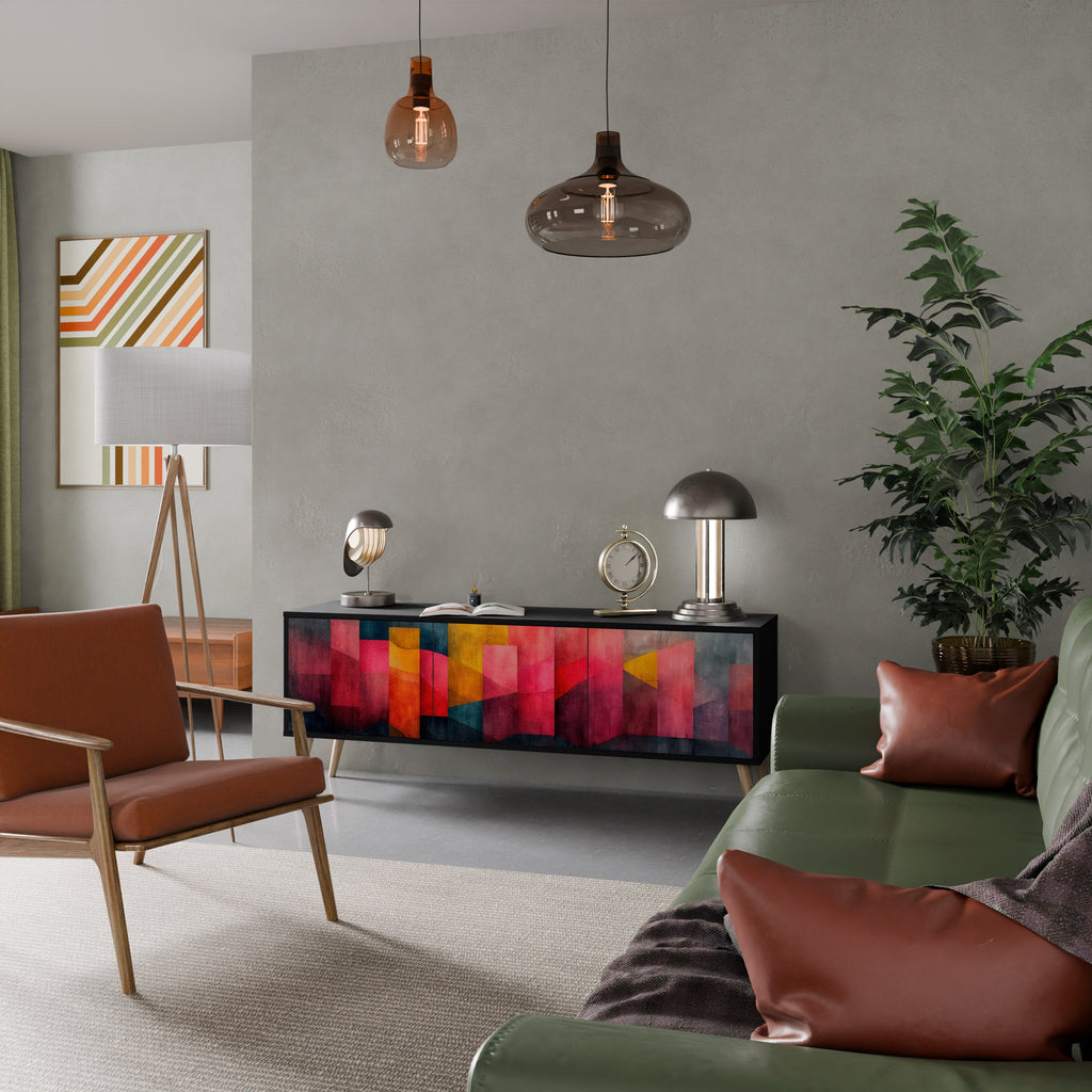 COLORFUL SOUNDS Móvel de TV com 3 Portas em Acabamento Preto