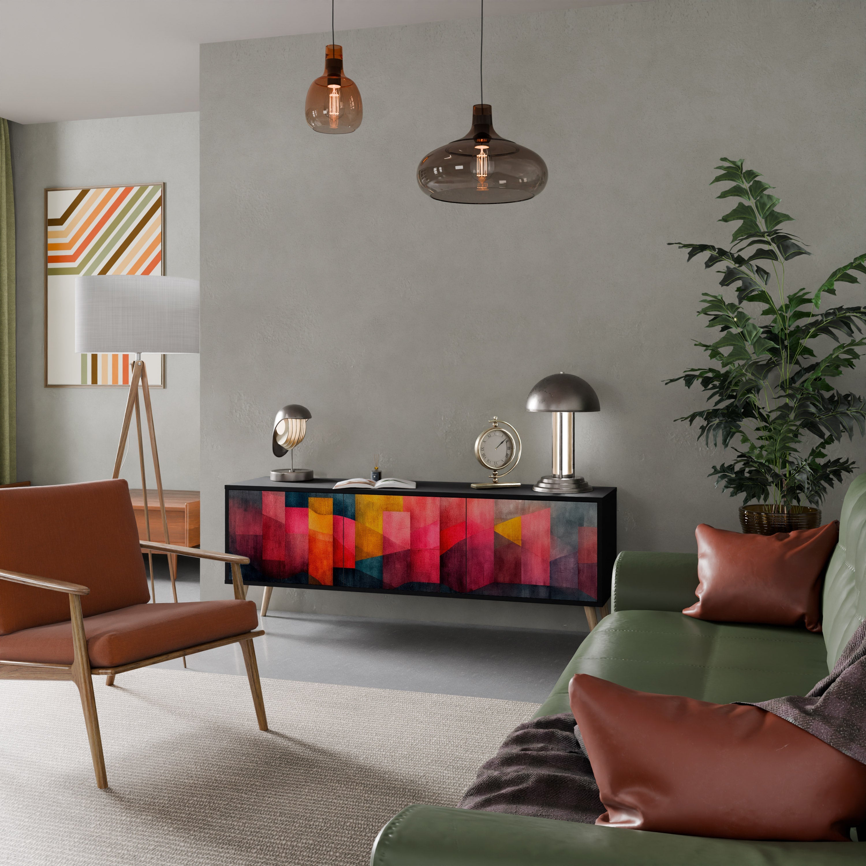 COLORFUL SOUNDS Móvel de TV com 3 Portas em Acabamento Preto