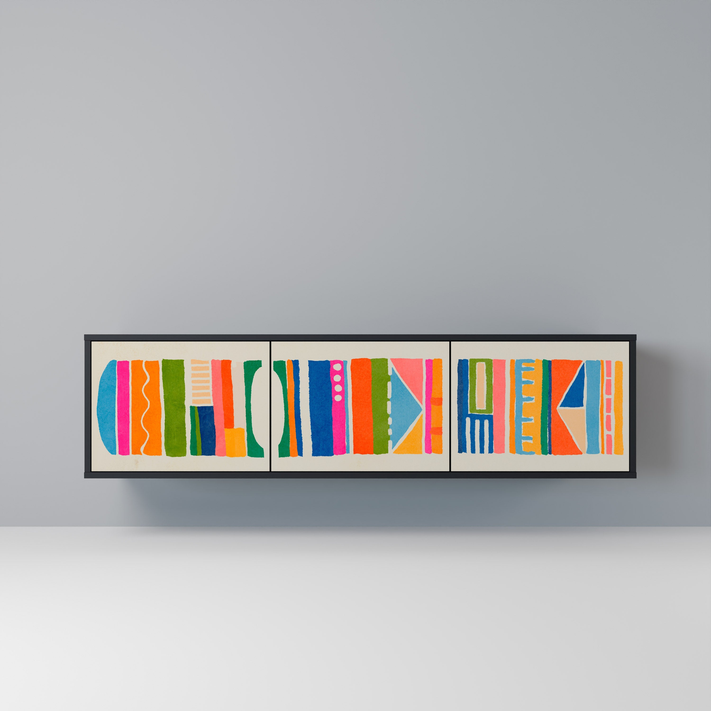 GEOMETRIC SHINE Móvel de TV com 3 Portas em Acabamento Preto