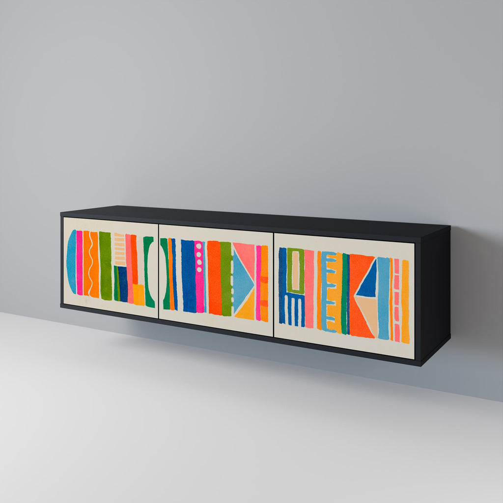 GEOMETRIC SHINE 3-Door TV Stand in Black Finish