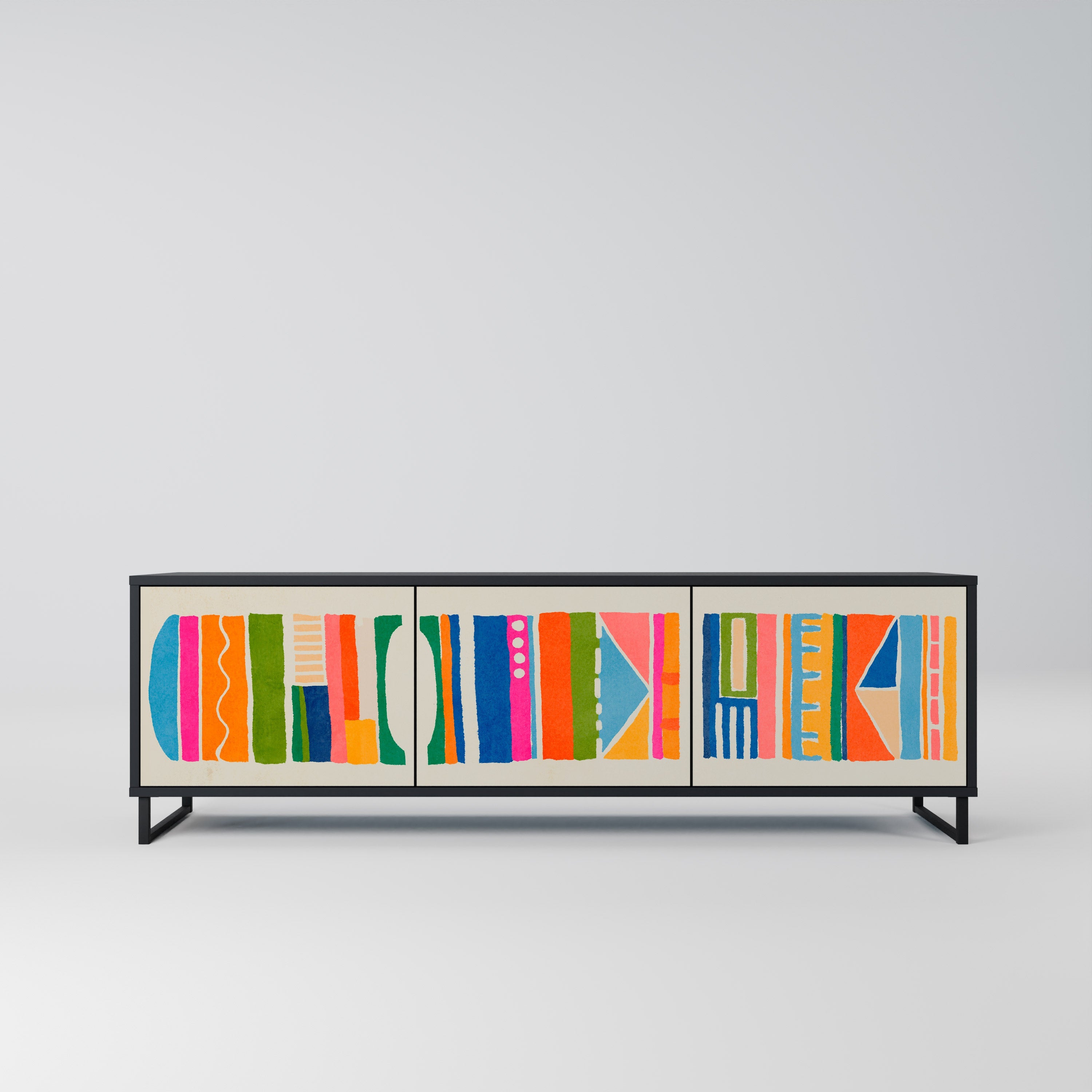 GEOMETRIC SHINE Móvel de TV com 3 Portas em Acabamento Preto